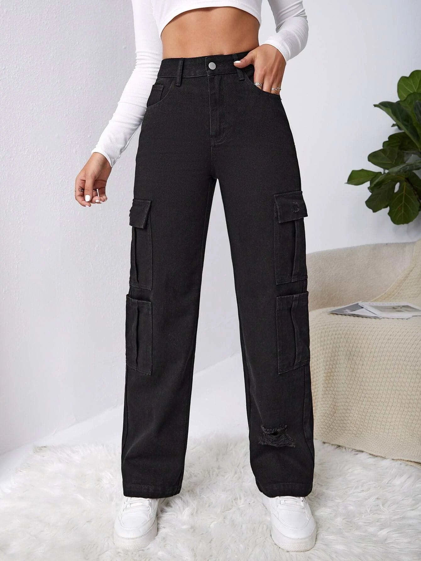 Western Flap Pocket Ripped Jeans-Waves And Trunks