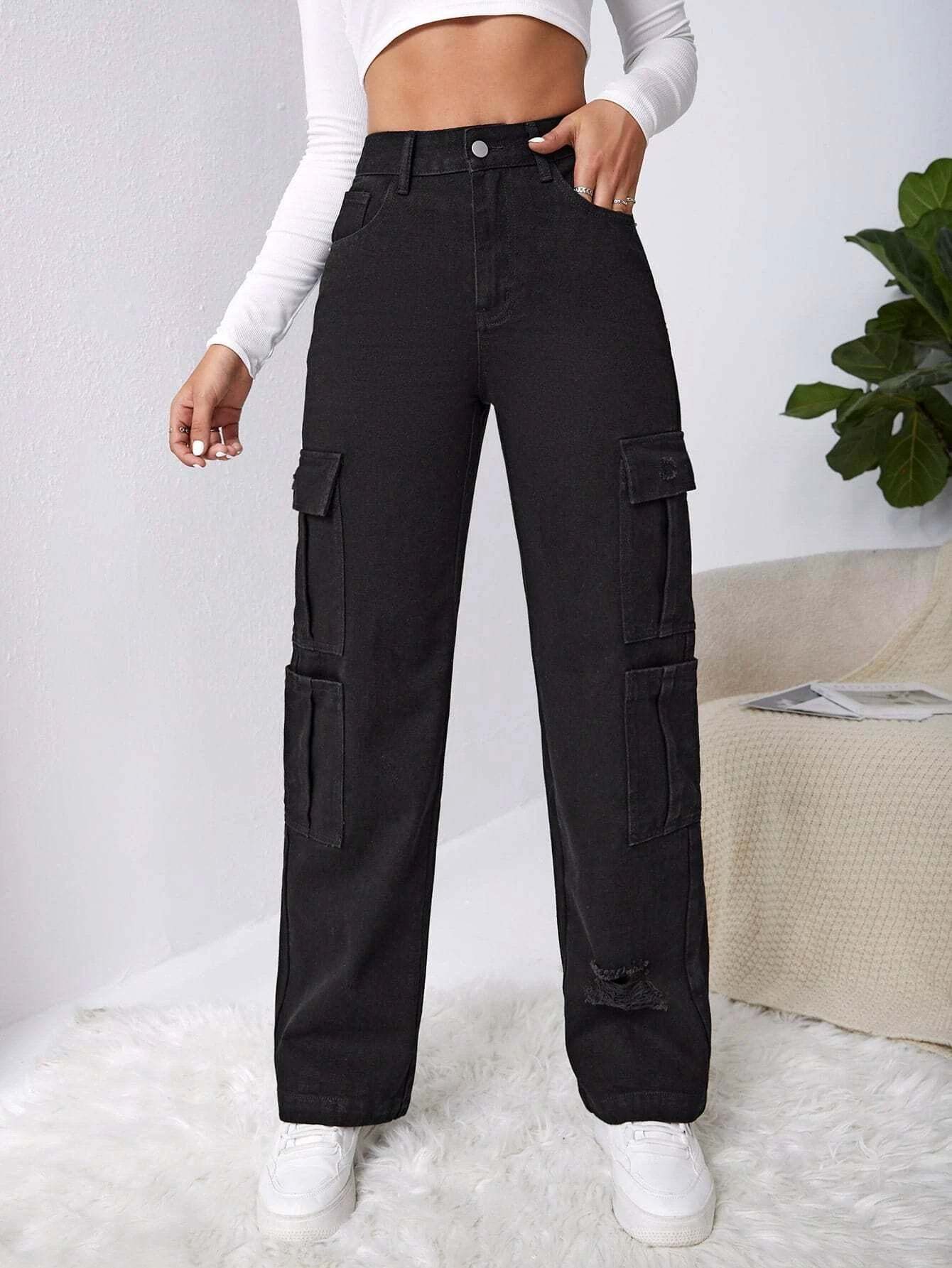 Western Flap Pocket Ripped Jeans-Waves And Trunks