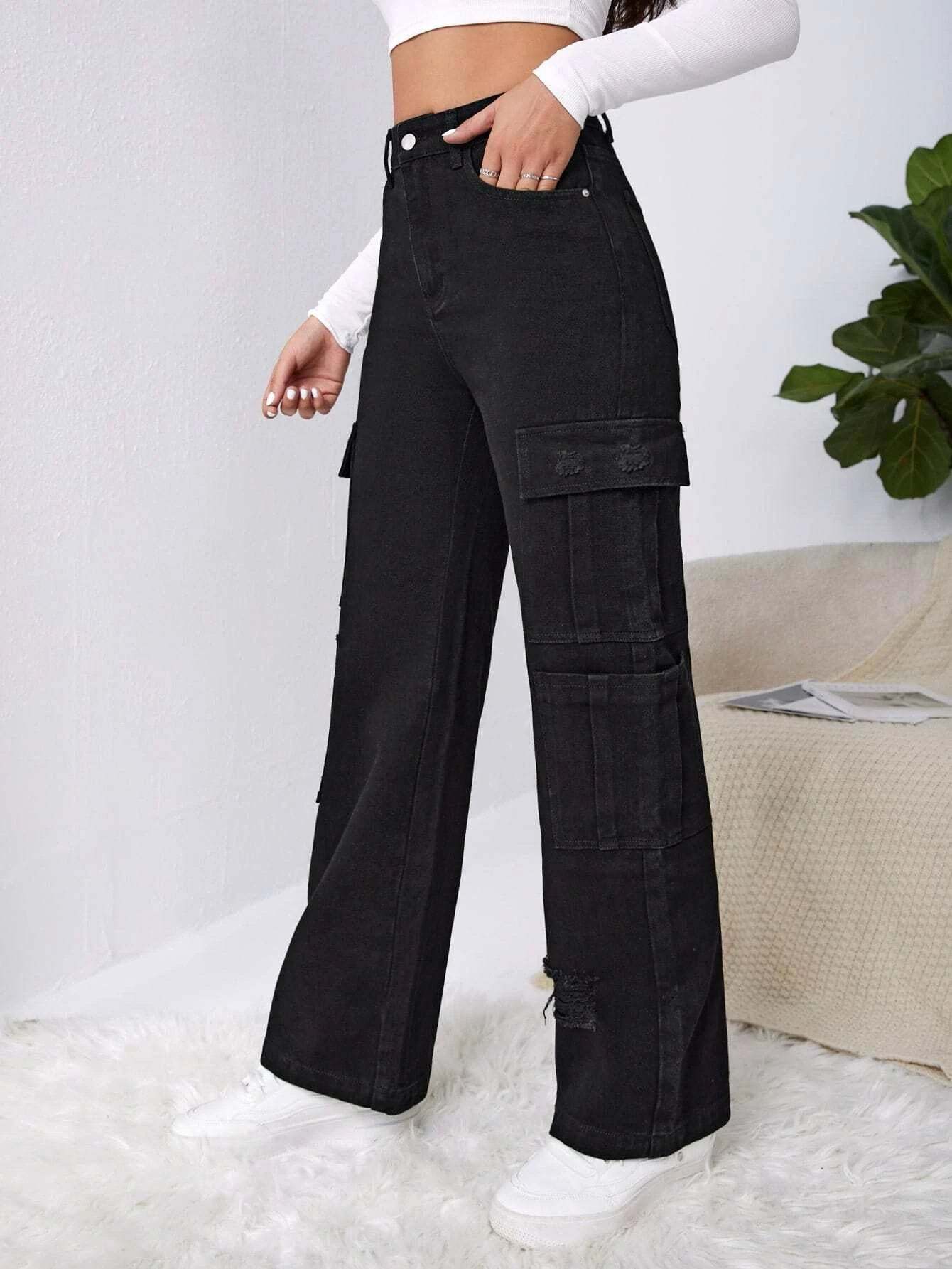 Western Flap Pocket Ripped Jeans-Waves And Trunks