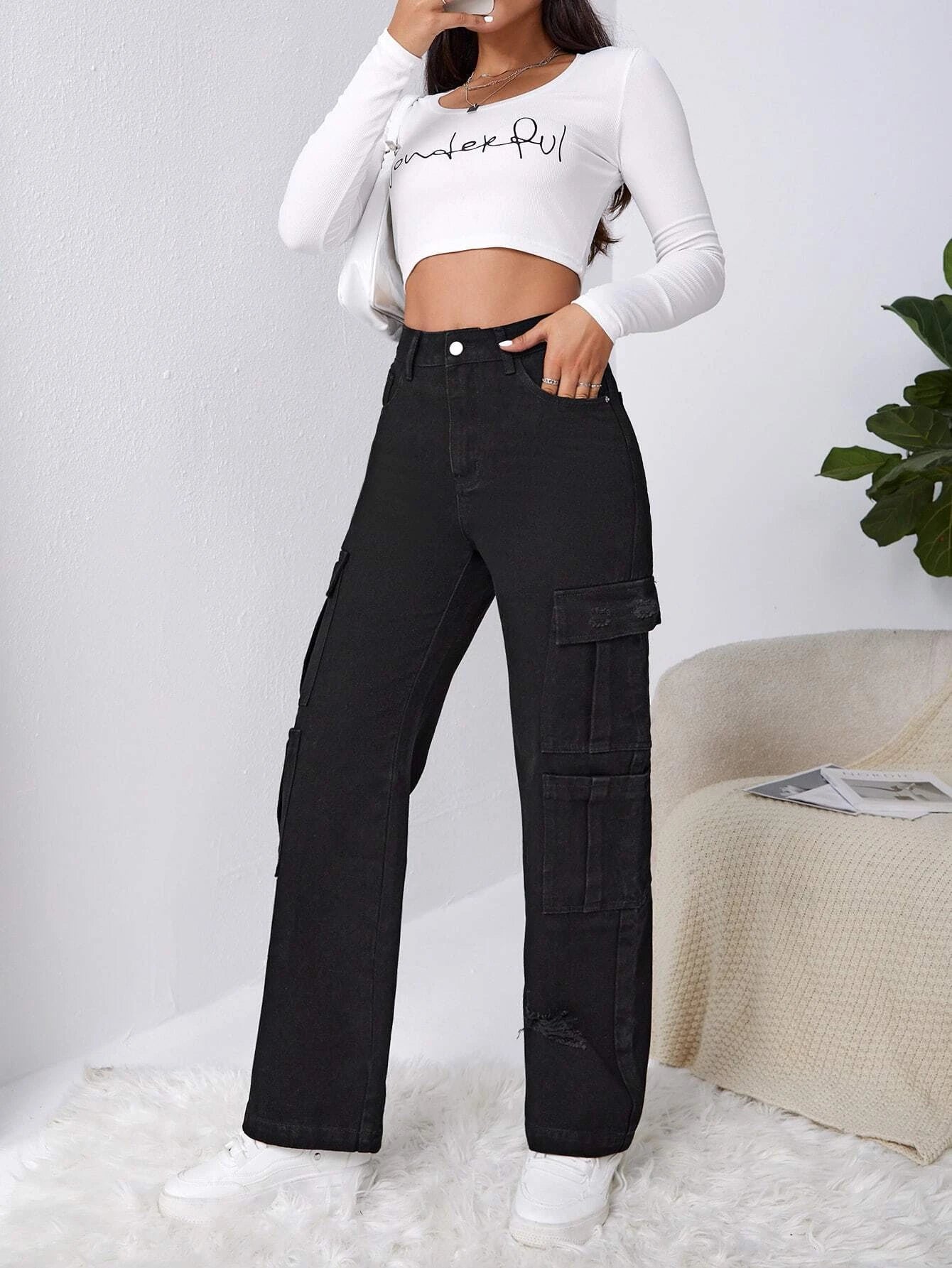 Western Flap Pocket Ripped Jeans-Waves And Trunks