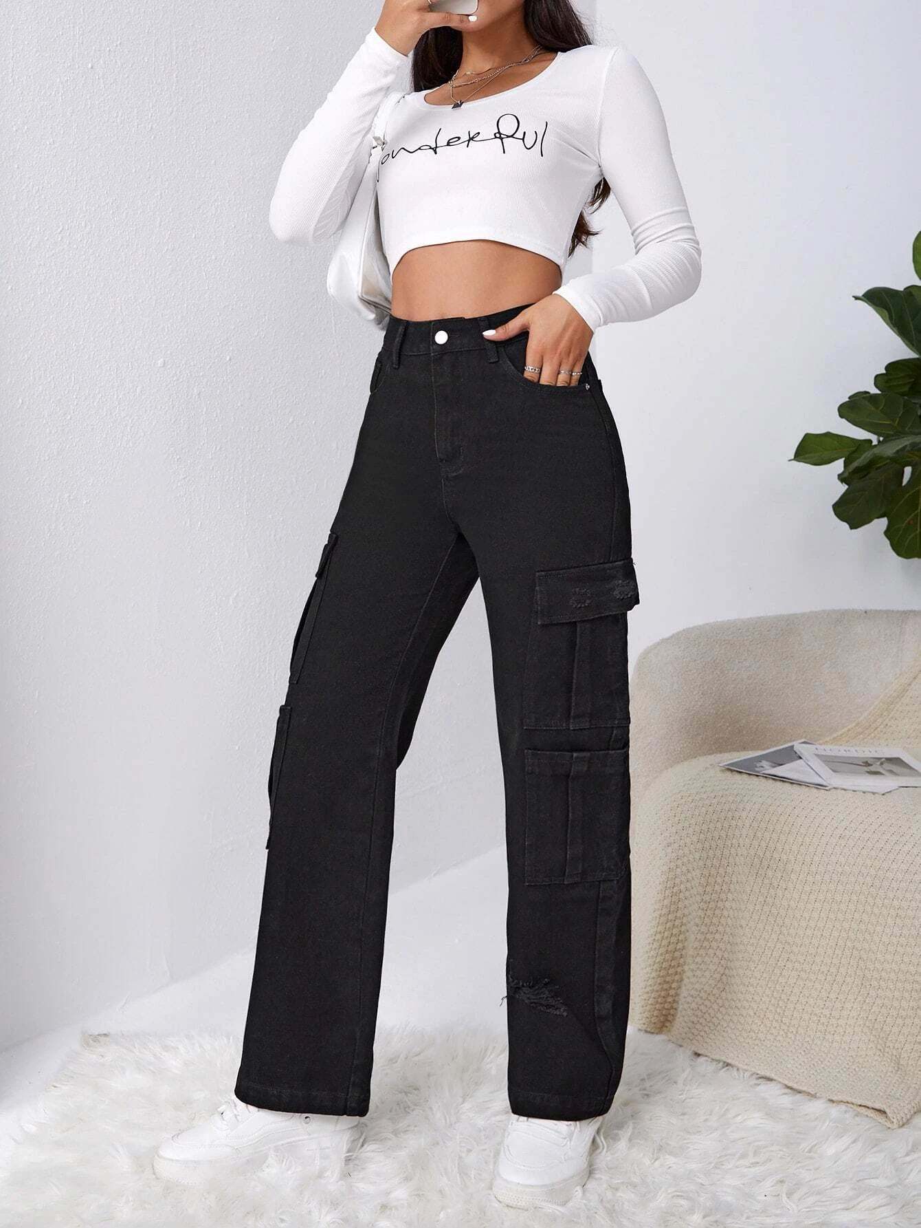 Western Flap Pocket Ripped Jeans-Waves And Trunks