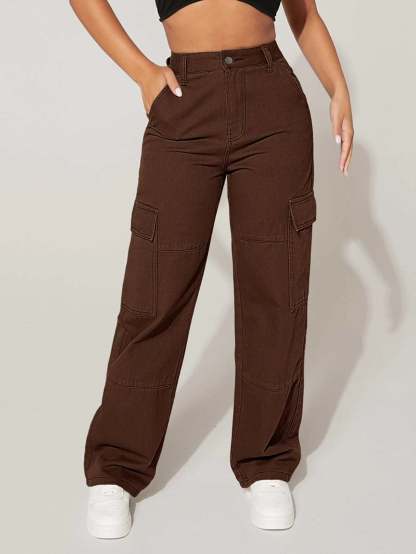 High Rise Flap Pocket Cargo Jeans-Waves And Trunks