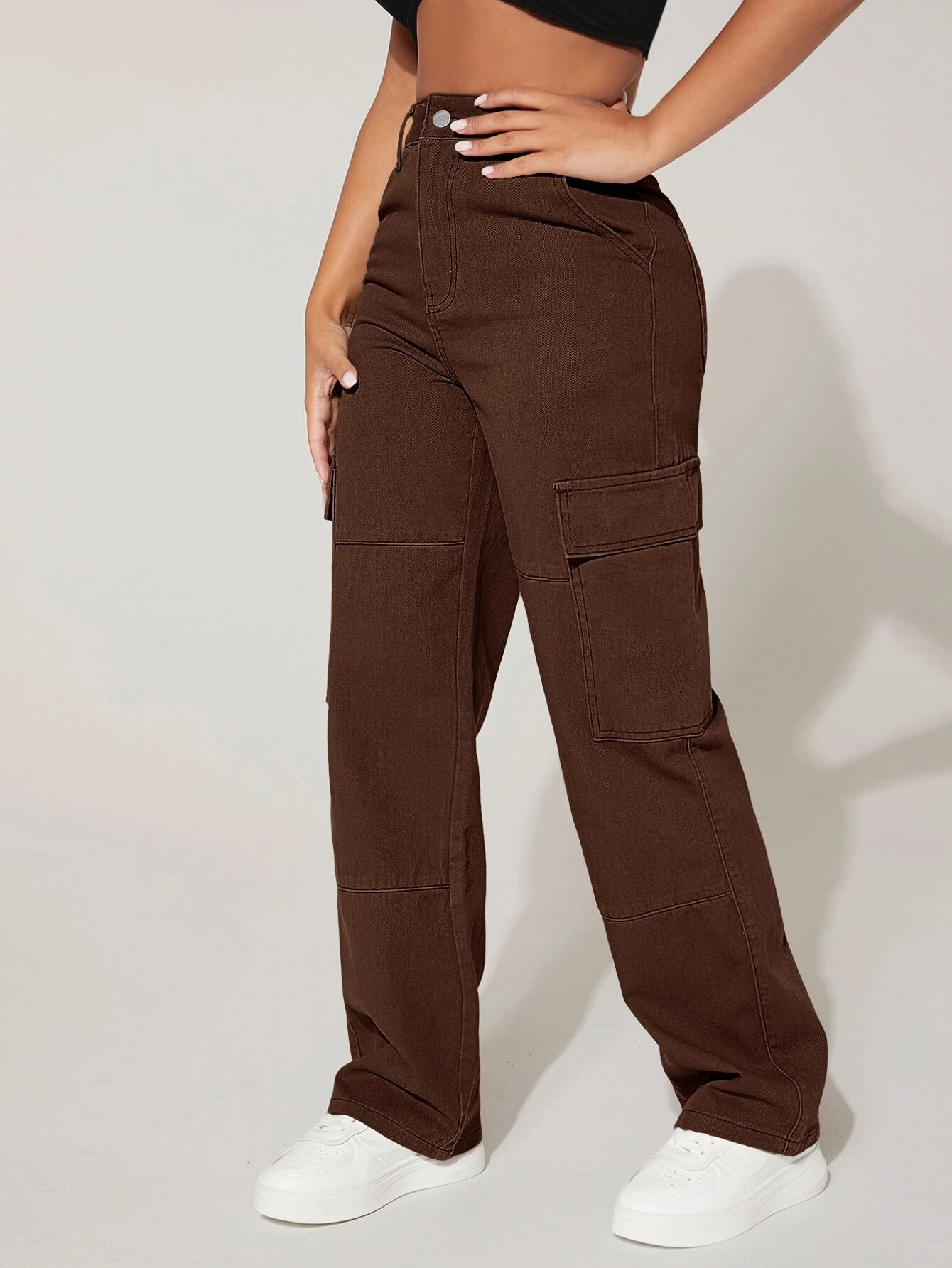 High Rise Flap Pocket Cargo Jeans-Waves And Trunks