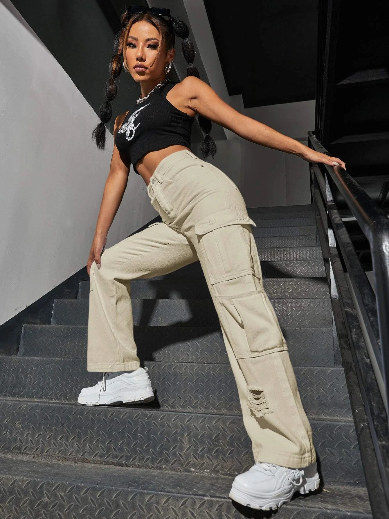 Western Flap Pocket Ripped Jeans-Waves And Trunks