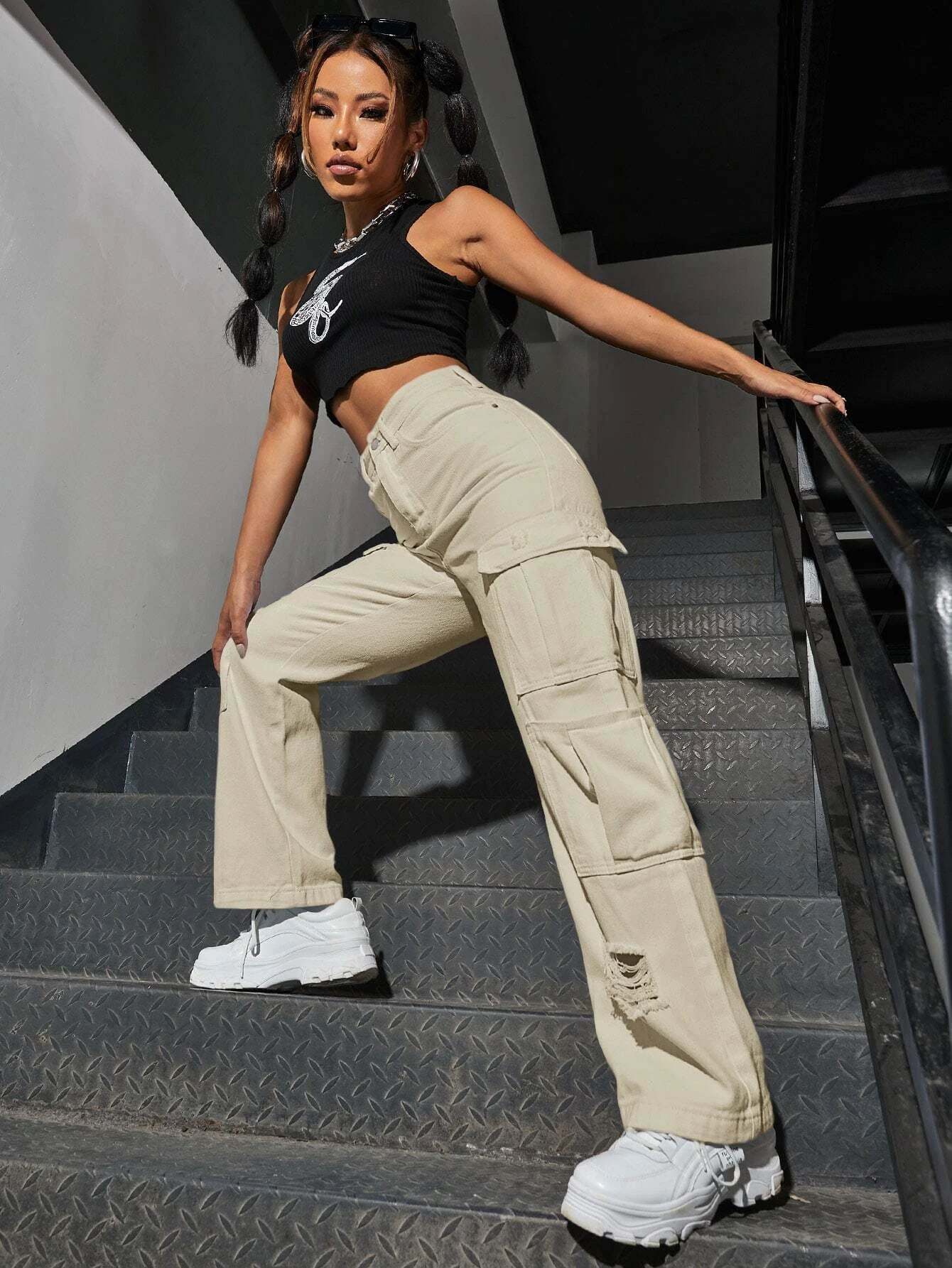 Western Flap Pocket Ripped Jeans-Waves And Trunks