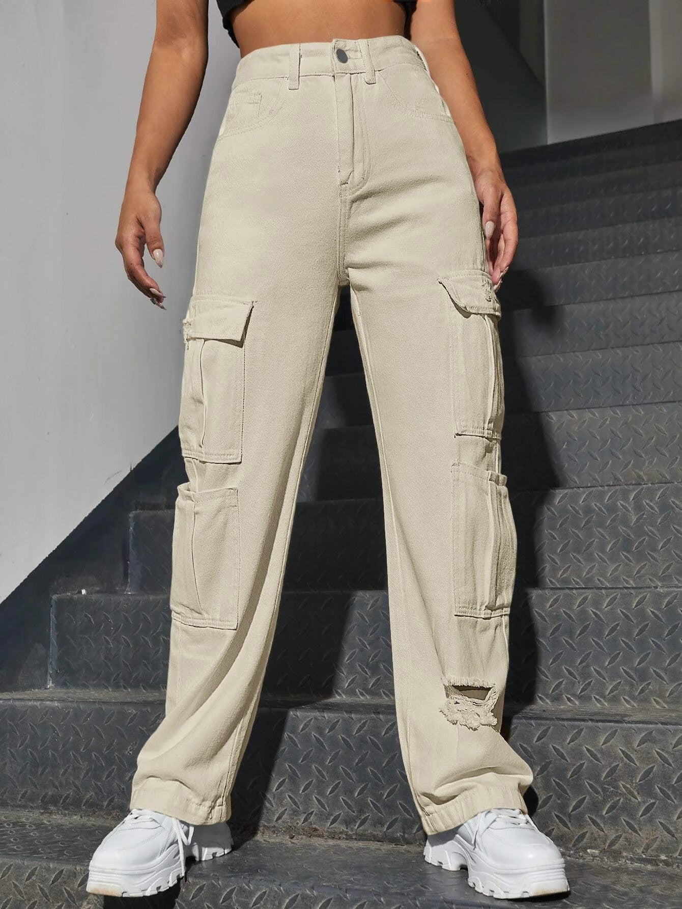 Western Flap Pocket Ripped Jeans-Waves And Trunks