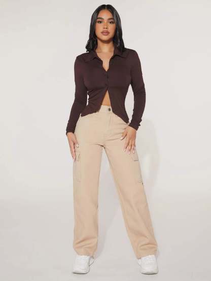 High Rise Straight Fit Jean-Waves And Trunks