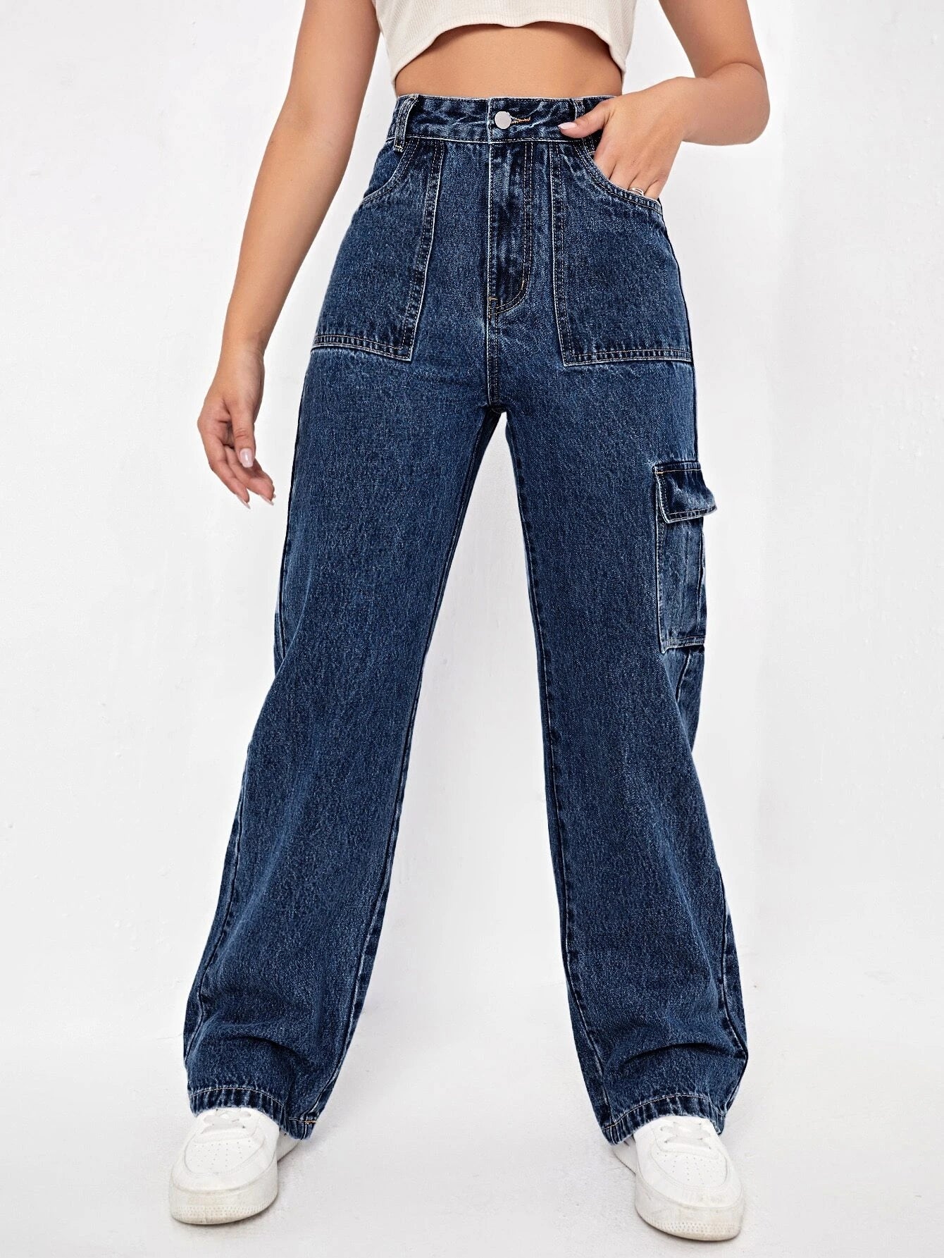High Rise Cargo Jeans-Waves And Trunks