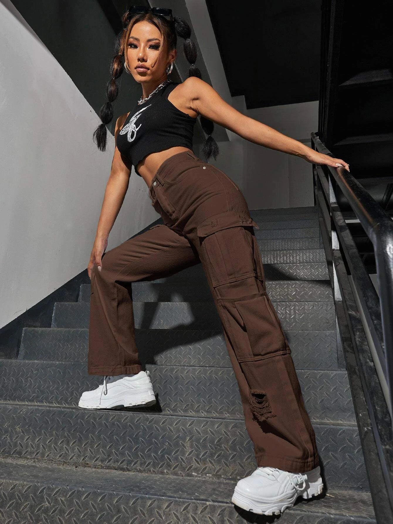 Western Flap Pocket Ripped Jeans-Waves And Trunks