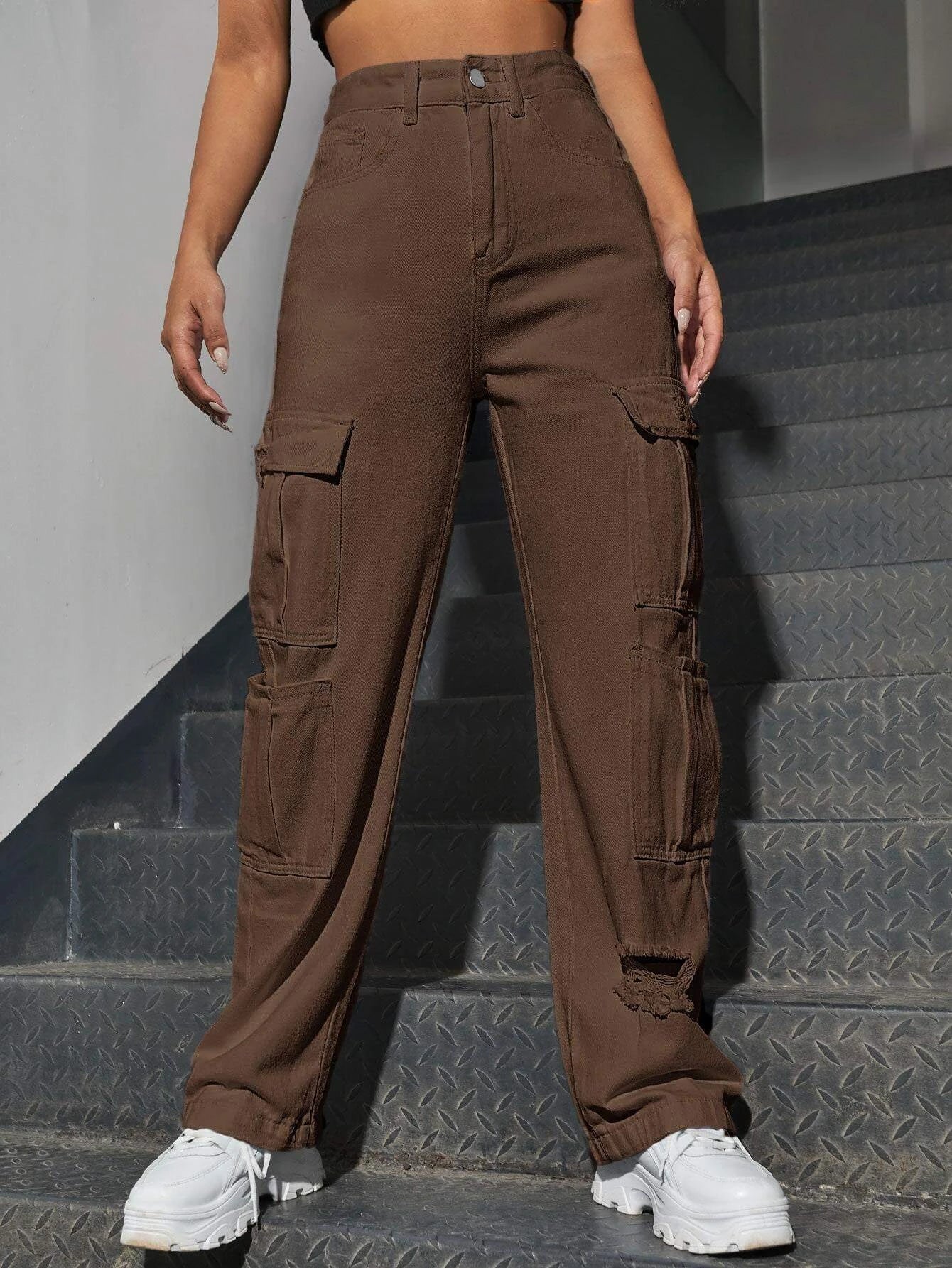 Western Flap Pocket Ripped Jeans-Waves And Trunks