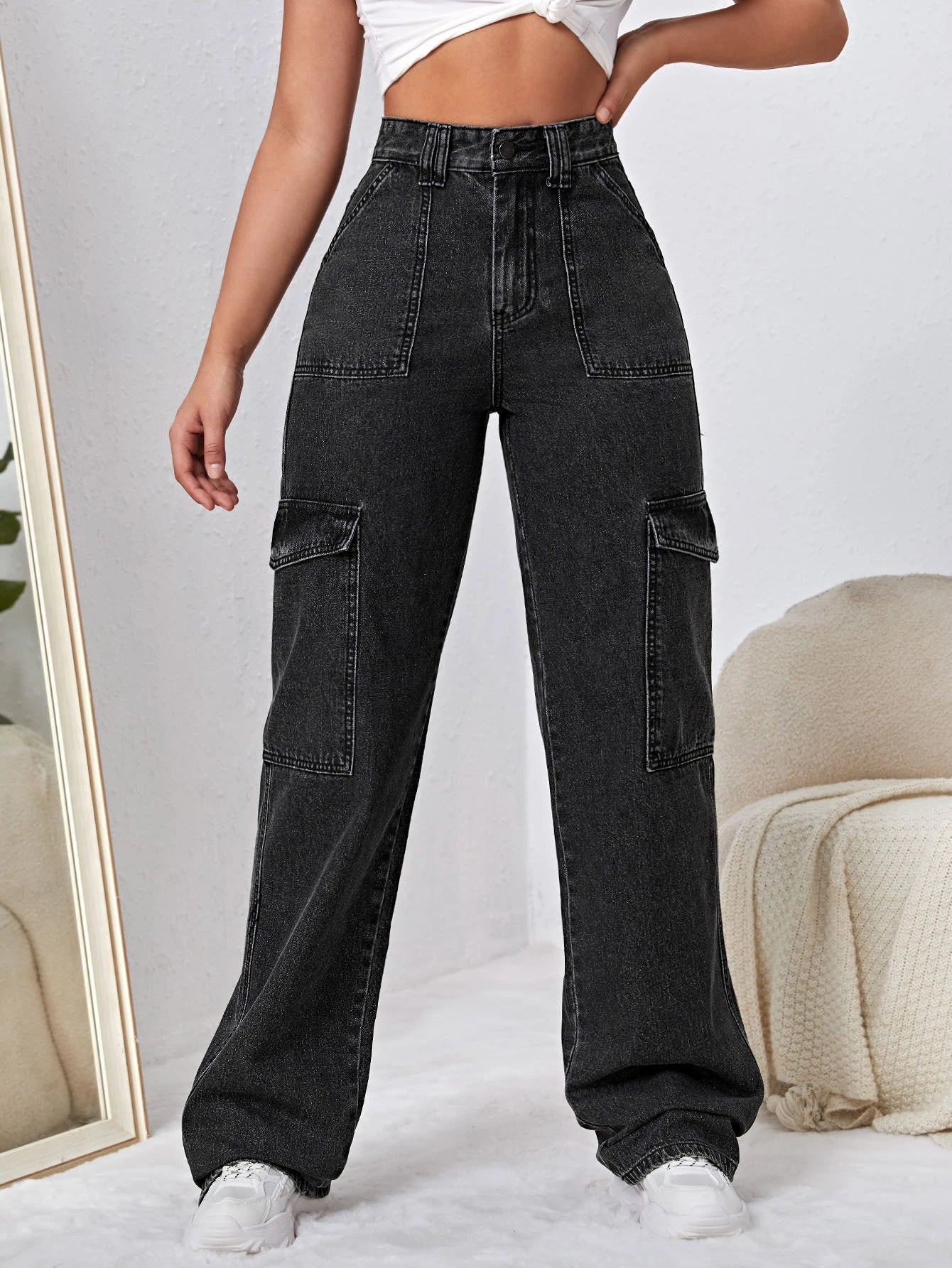 High Rise Side Pocket Jeans-Waves And Trunks