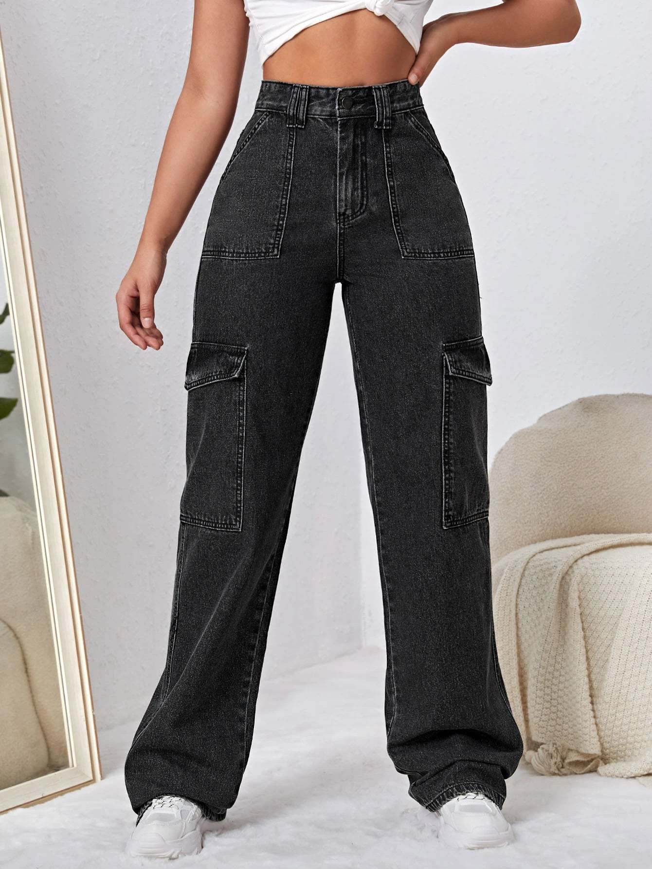 High Rise Side Pocket Jeans-Waves And Trunks