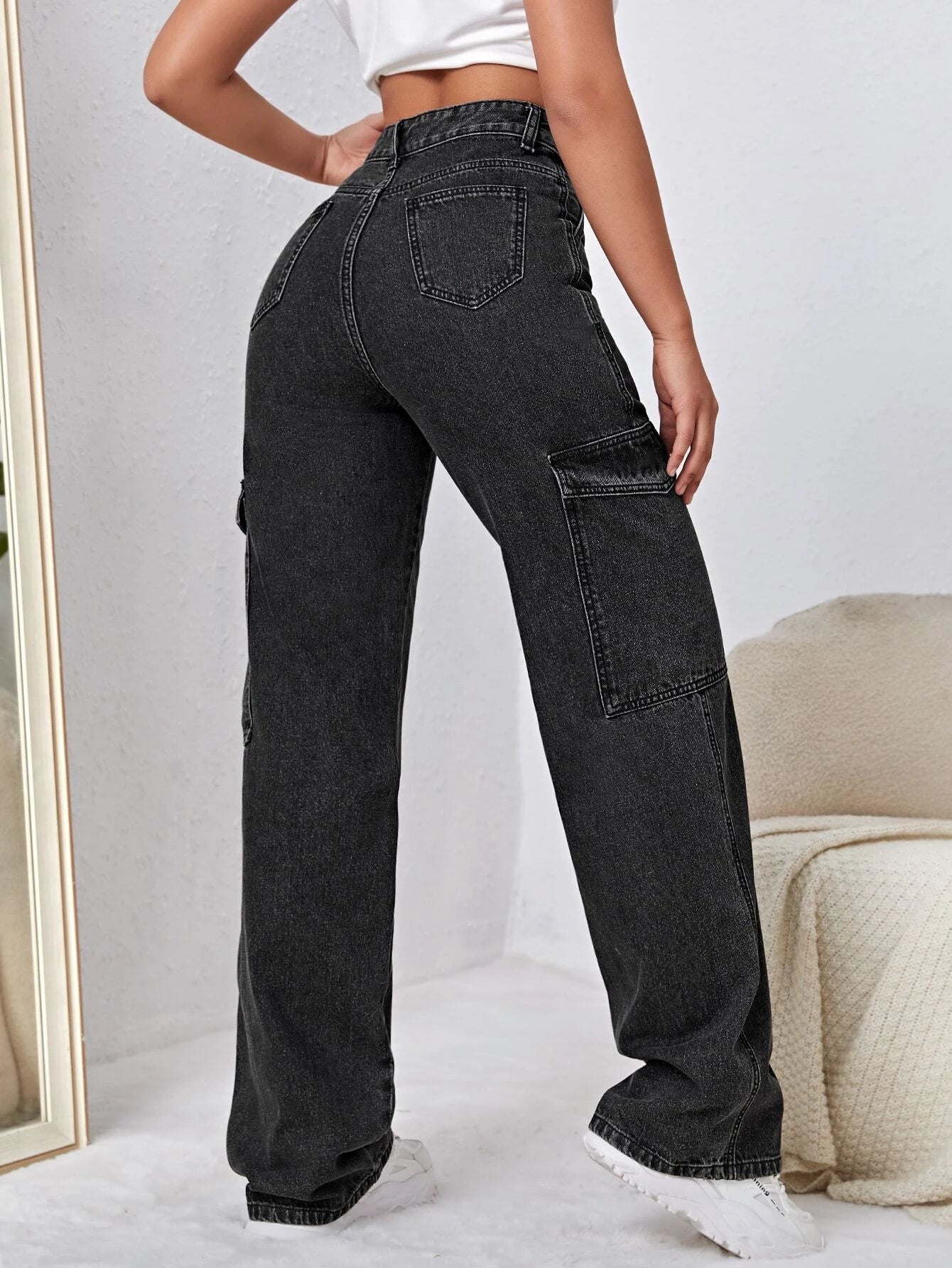 High Rise Side Pocket Jeans-Waves And Trunks