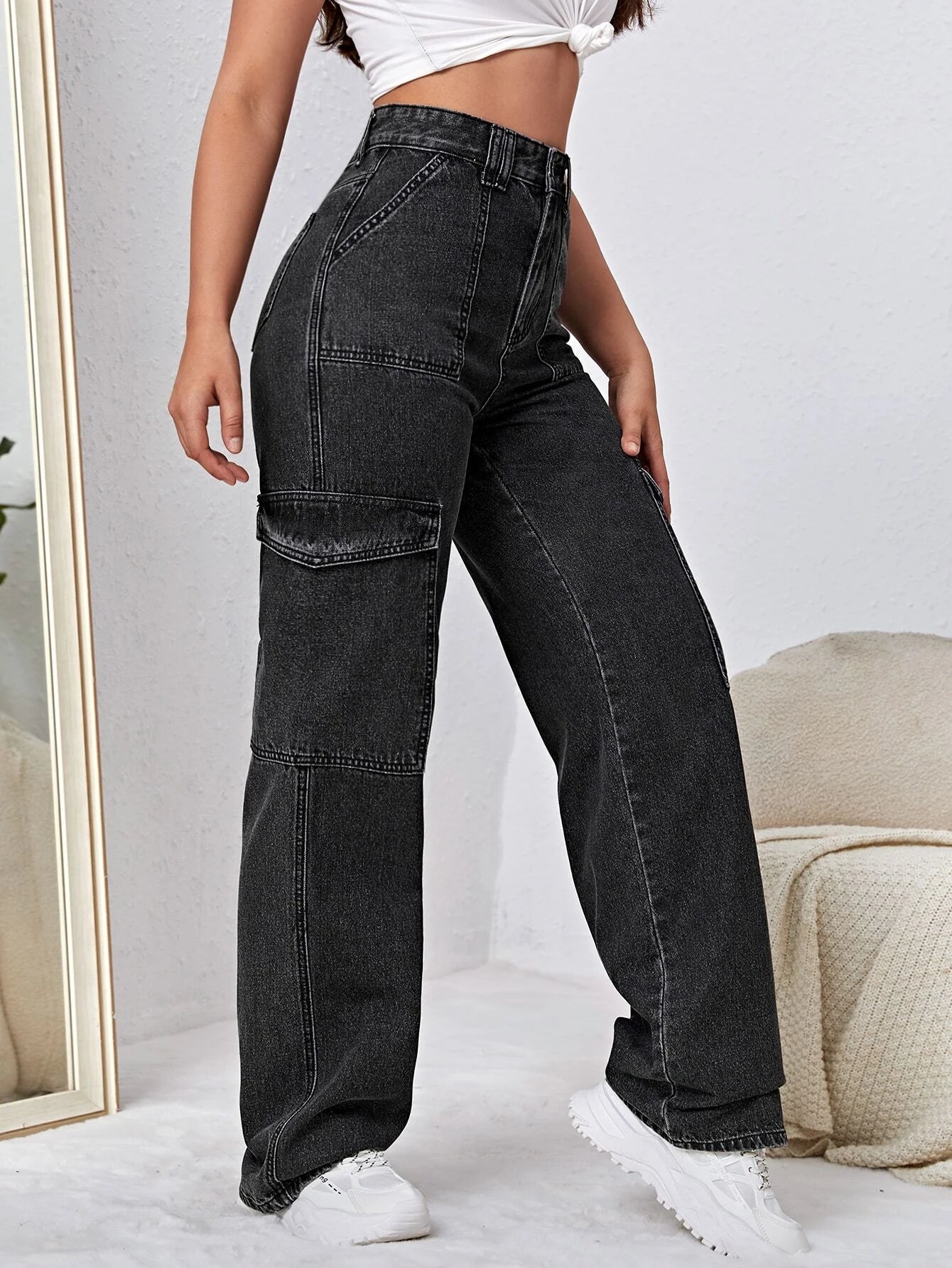 High Rise Side Pocket Jeans-Waves And Trunks
