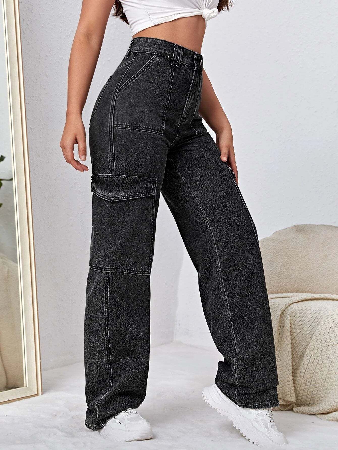 High Rise Side Pocket Jeans-Waves And Trunks