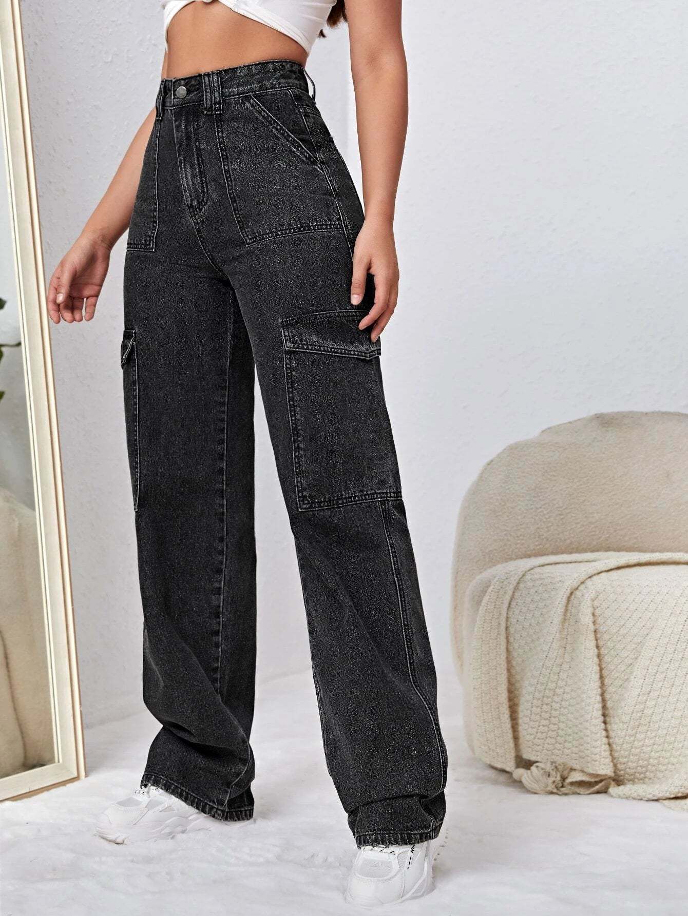 High Rise Side Pocket Jeans-Waves And Trunks