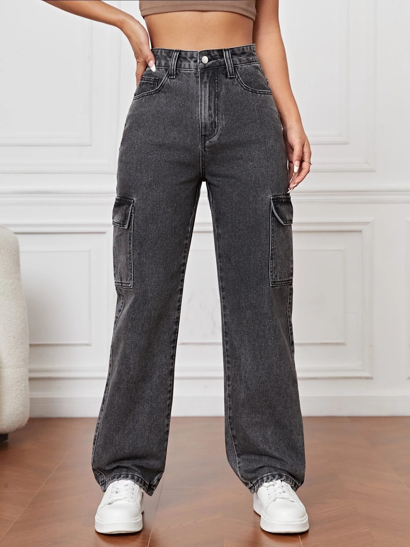 High Rise Straight Fit Jean-Waves And Trunks