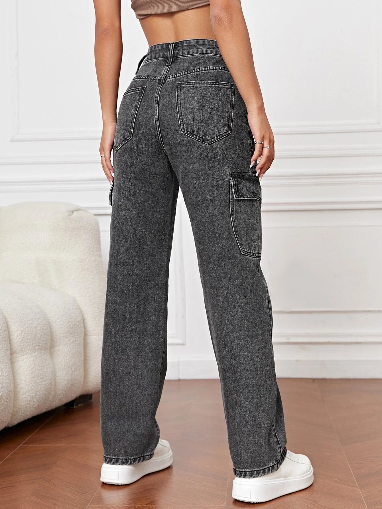 High Rise Straight Fit Jean-Waves And Trunks
