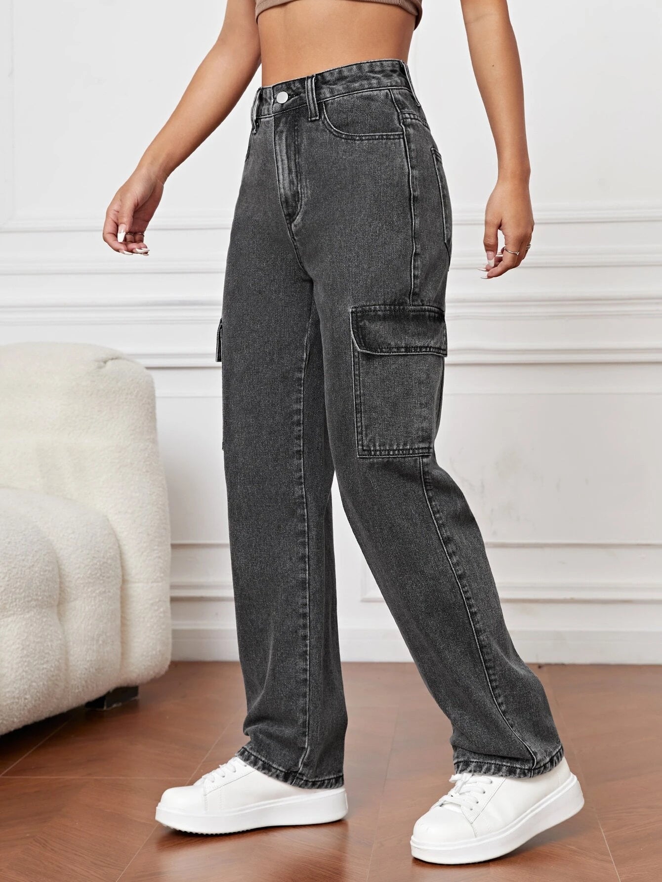High Rise Straight Fit Jean-Waves And Trunks