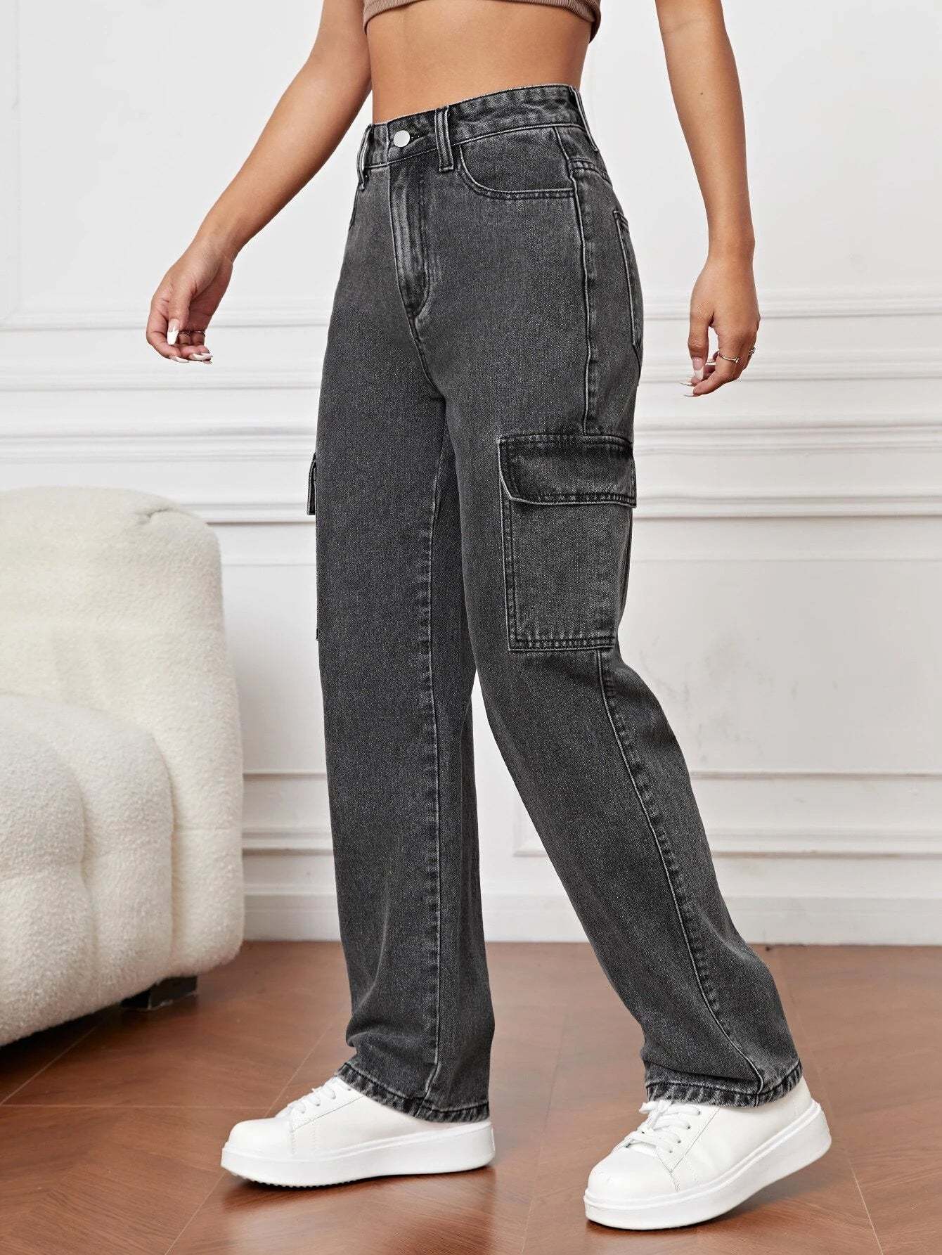 High Rise Straight Fit Jean-Waves And Trunks