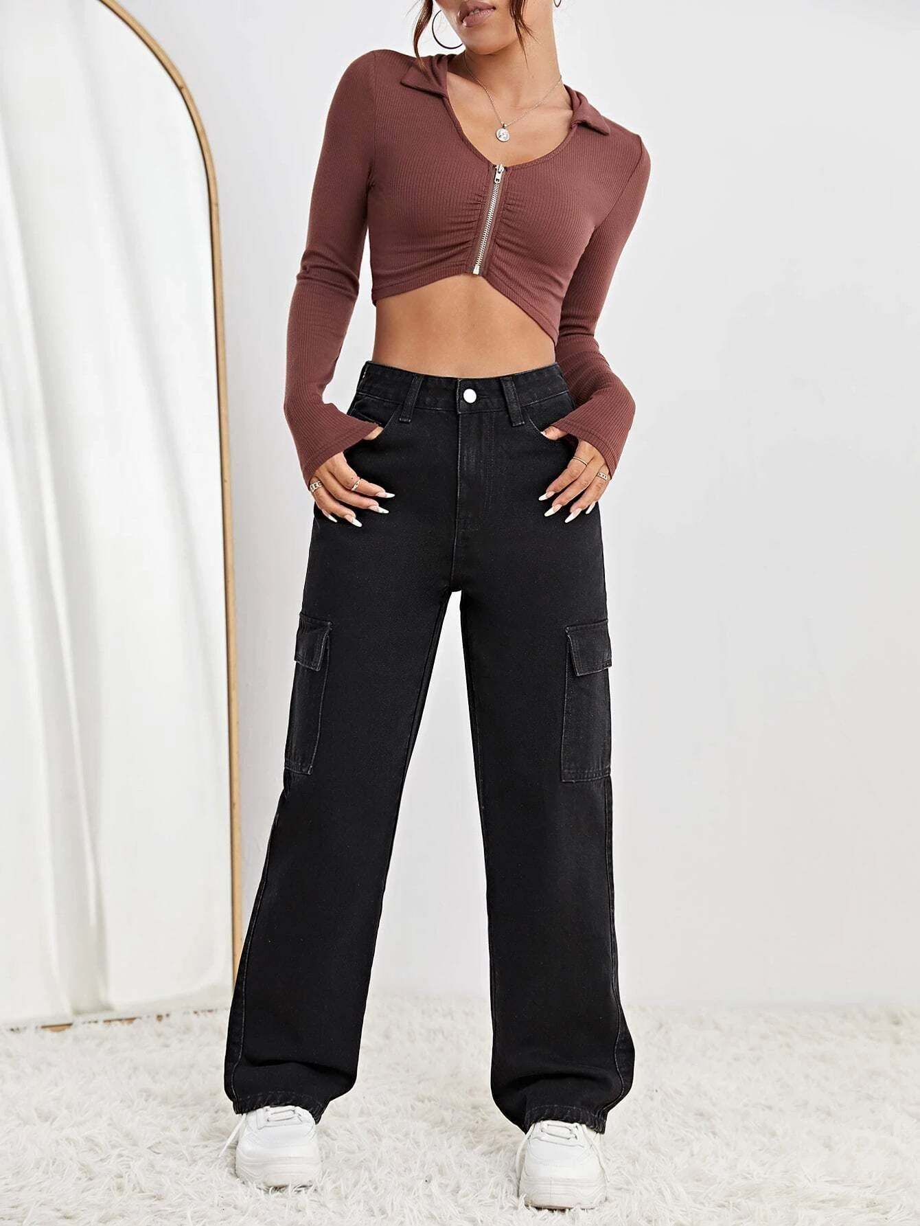 High Rise Straight Fit Jean-Waves And Trunks