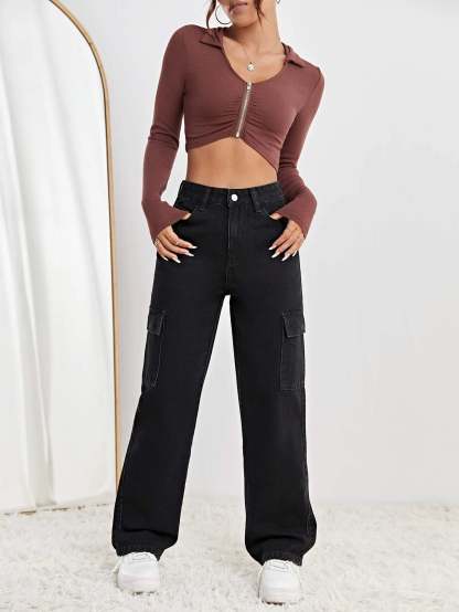 High Rise Straight Fit Jean-Waves And Trunks