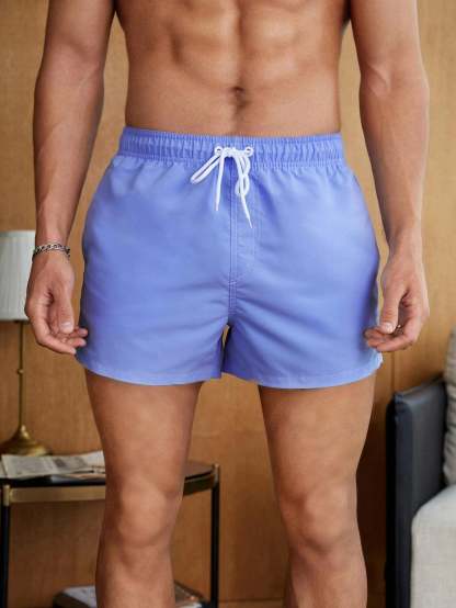 Classic Plain Waist Swim Trunks With Pocket-Waves And Trunks