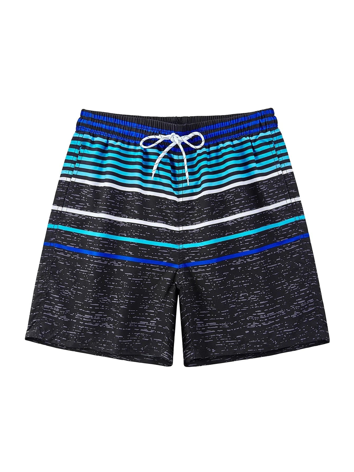 Printed Strips Beach Shorts With Drawstring-Waves And Trunks