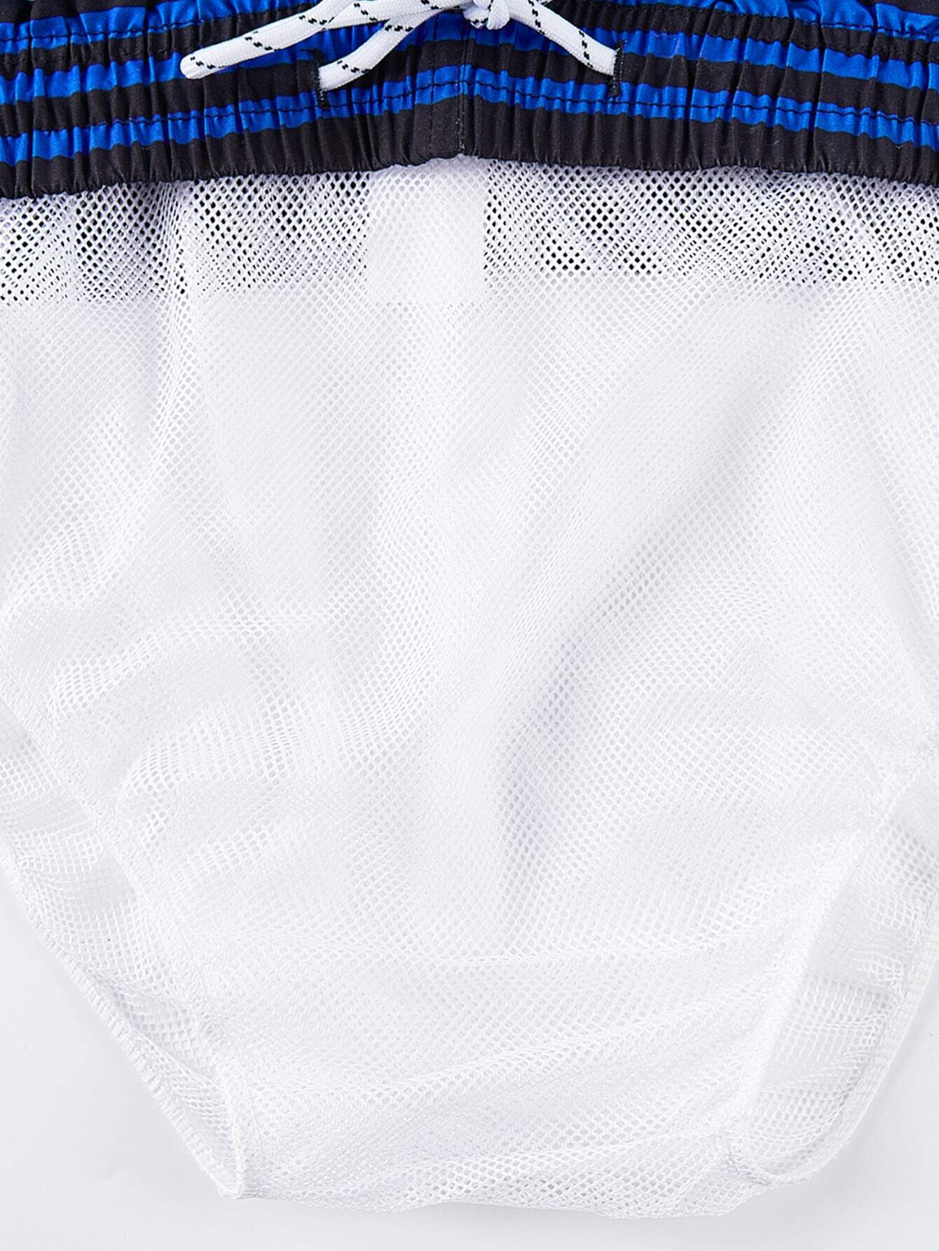 Printed Strips Beach Shorts With Drawstring-Waves And Trunks