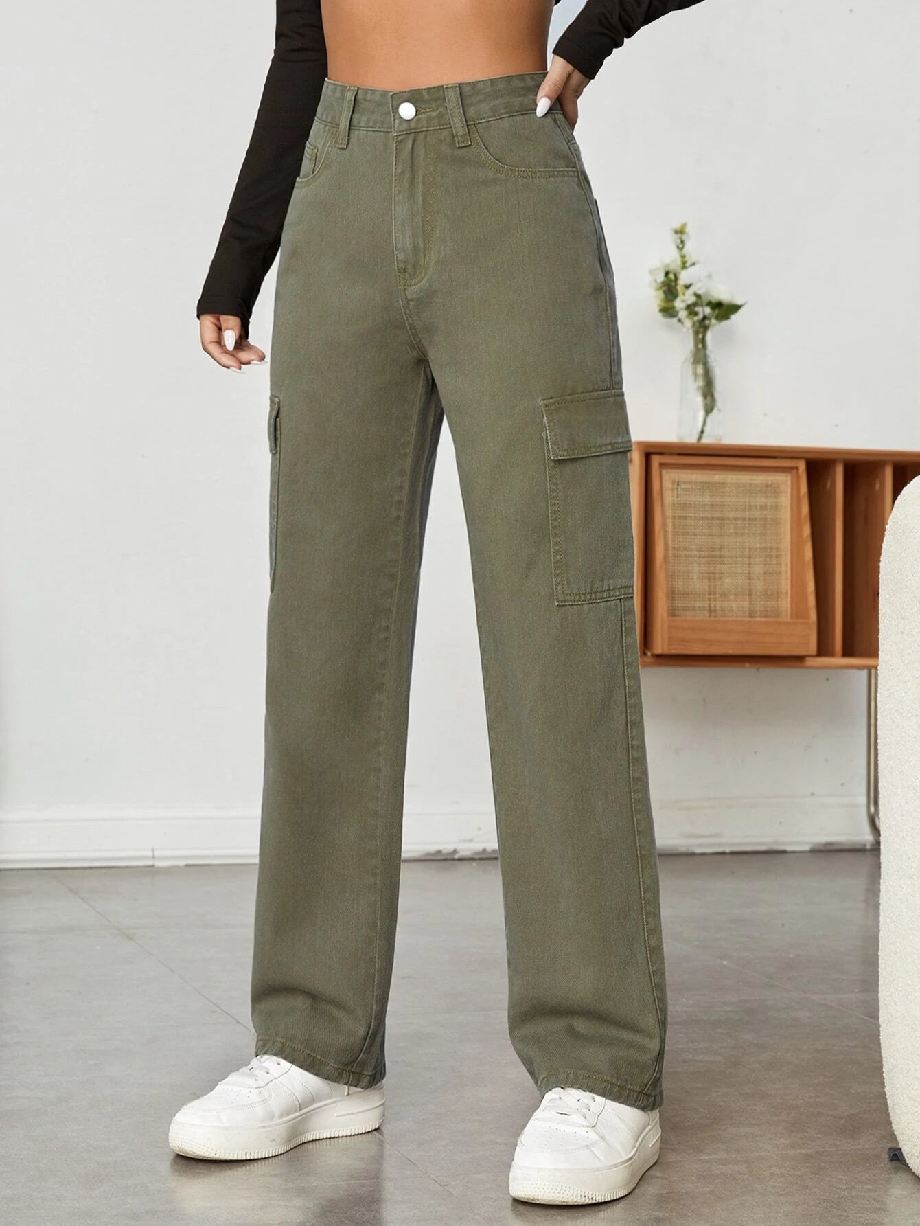 High Rise Straight Fit Jean-Waves And Trunks