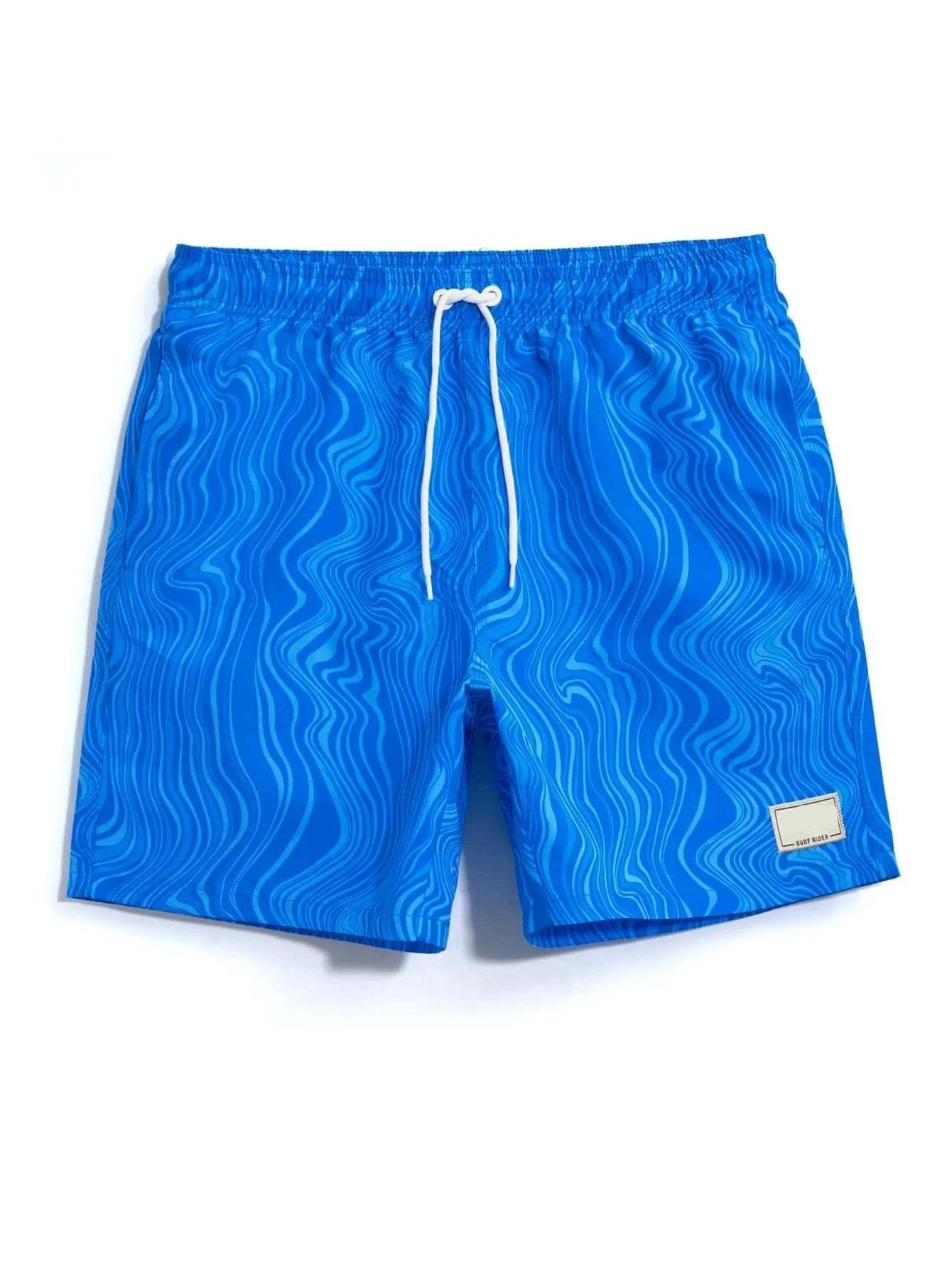 Wave Striped Patched Detail Swim Trunks-Waves And Trunks