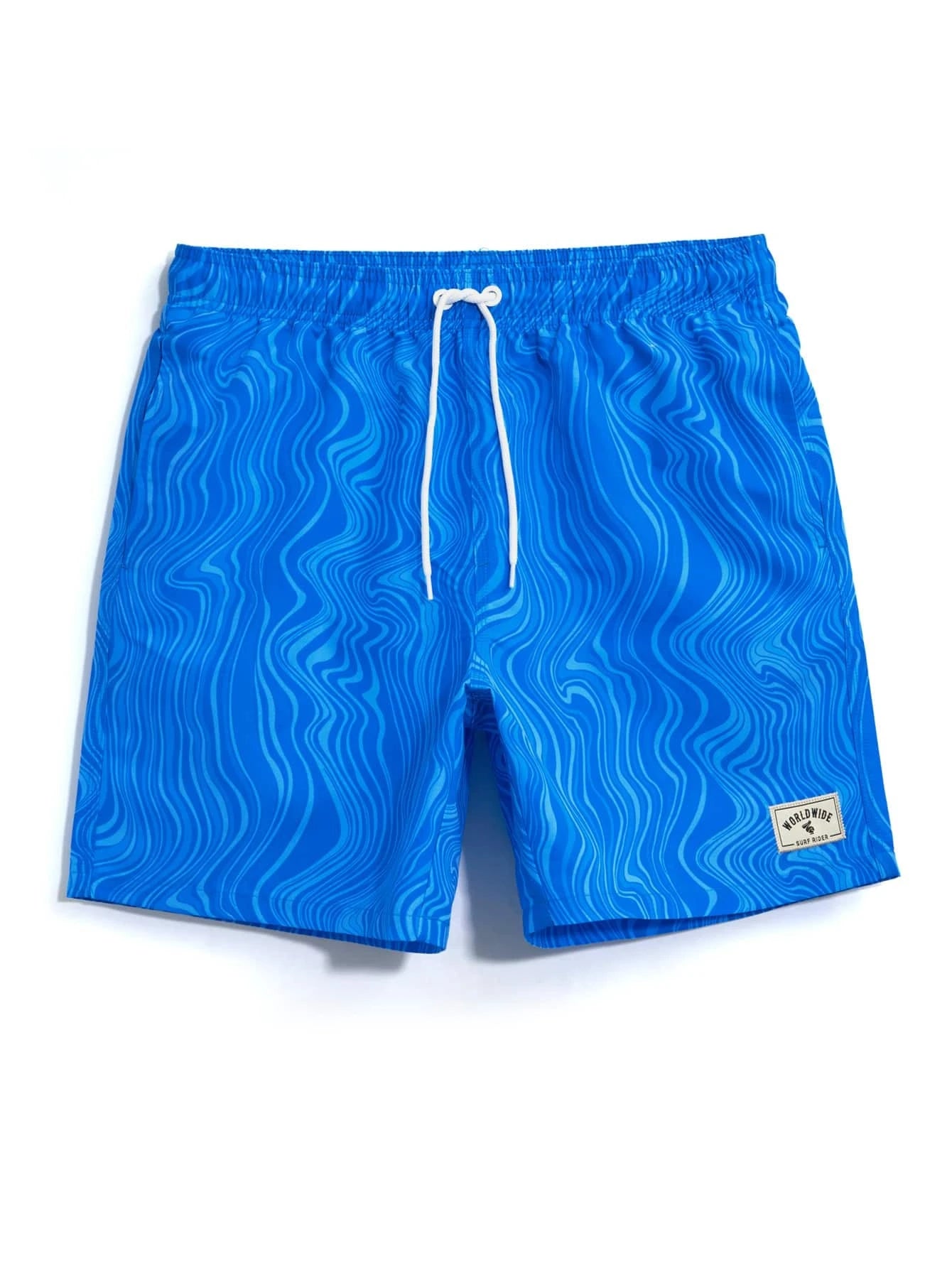 Striped Patched Waist Swim Trunks-Waves And Trunks