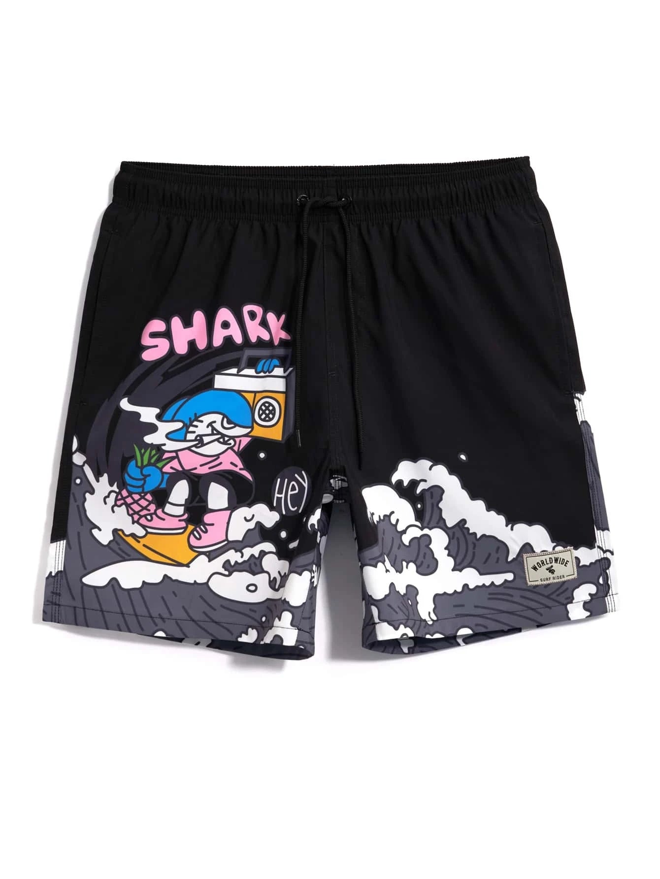 Cartoon And Letter Swim Shorts-Waves And Trunks