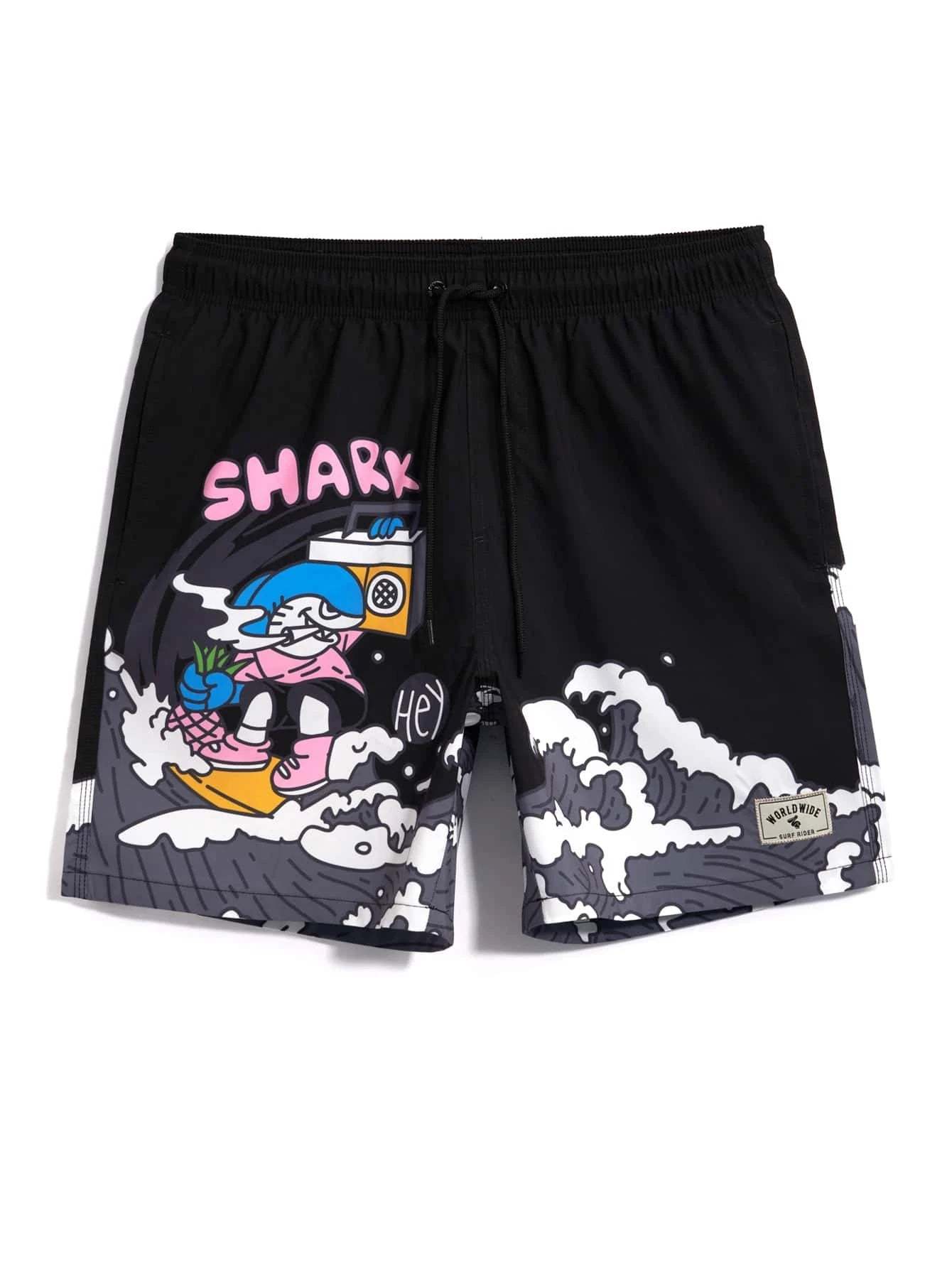 Cartoon And Letter Swim Shorts-Waves And Trunks