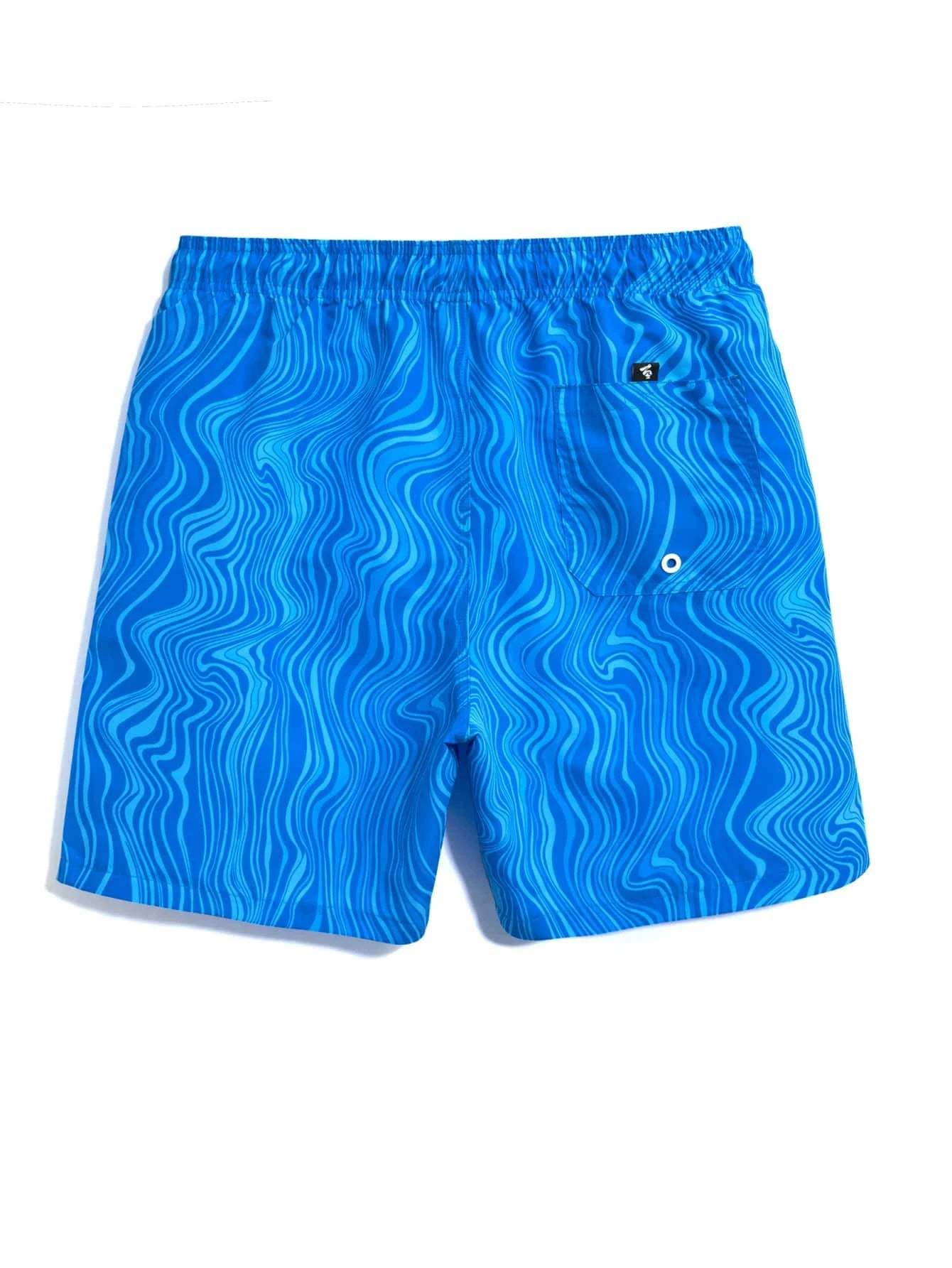 Striped Patched Waist Swim Trunks-Waves And Trunks