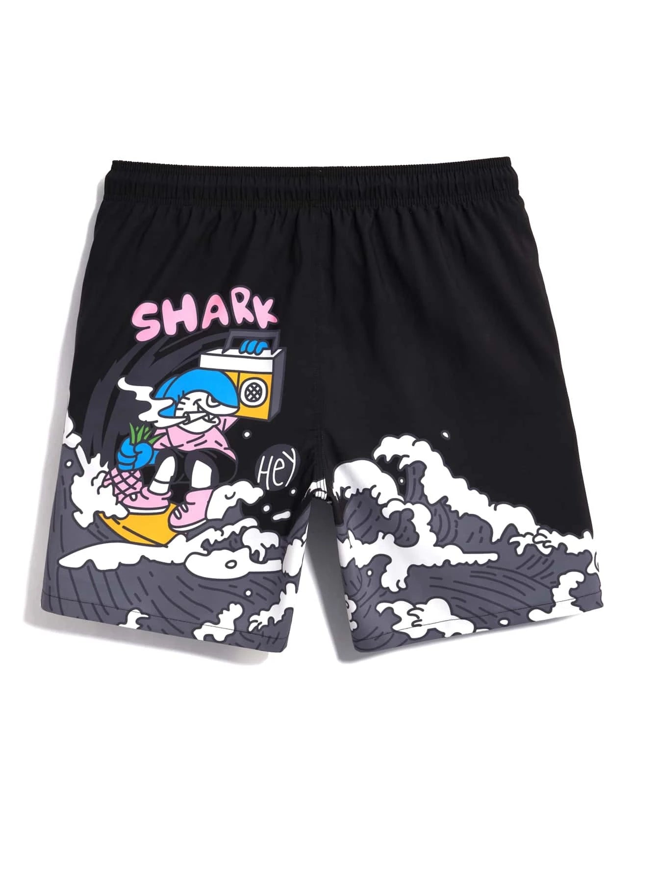 Cartoon And Letter Swim Shorts-Waves And Trunks