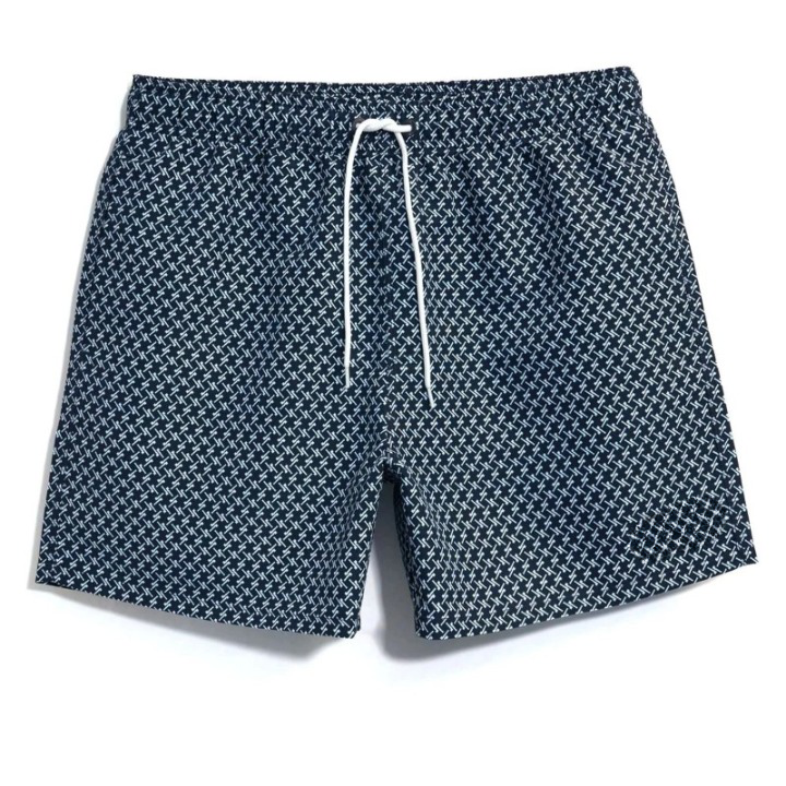 Allover Print Patched Drawstring Waist Swim Trunks-Waves And Trunks