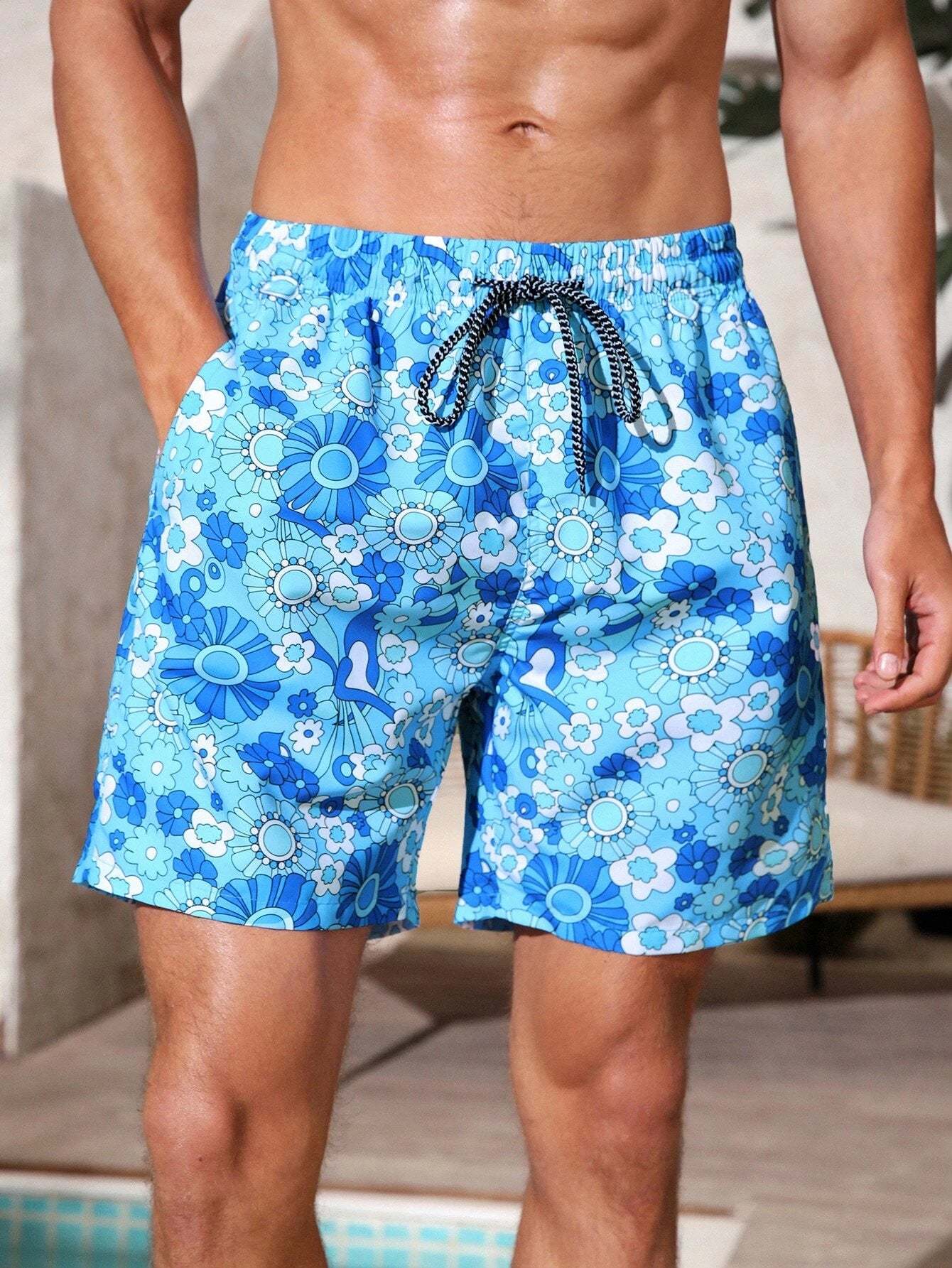 Drawstring Floral Printed Swim Trunks-Waves And Trunks