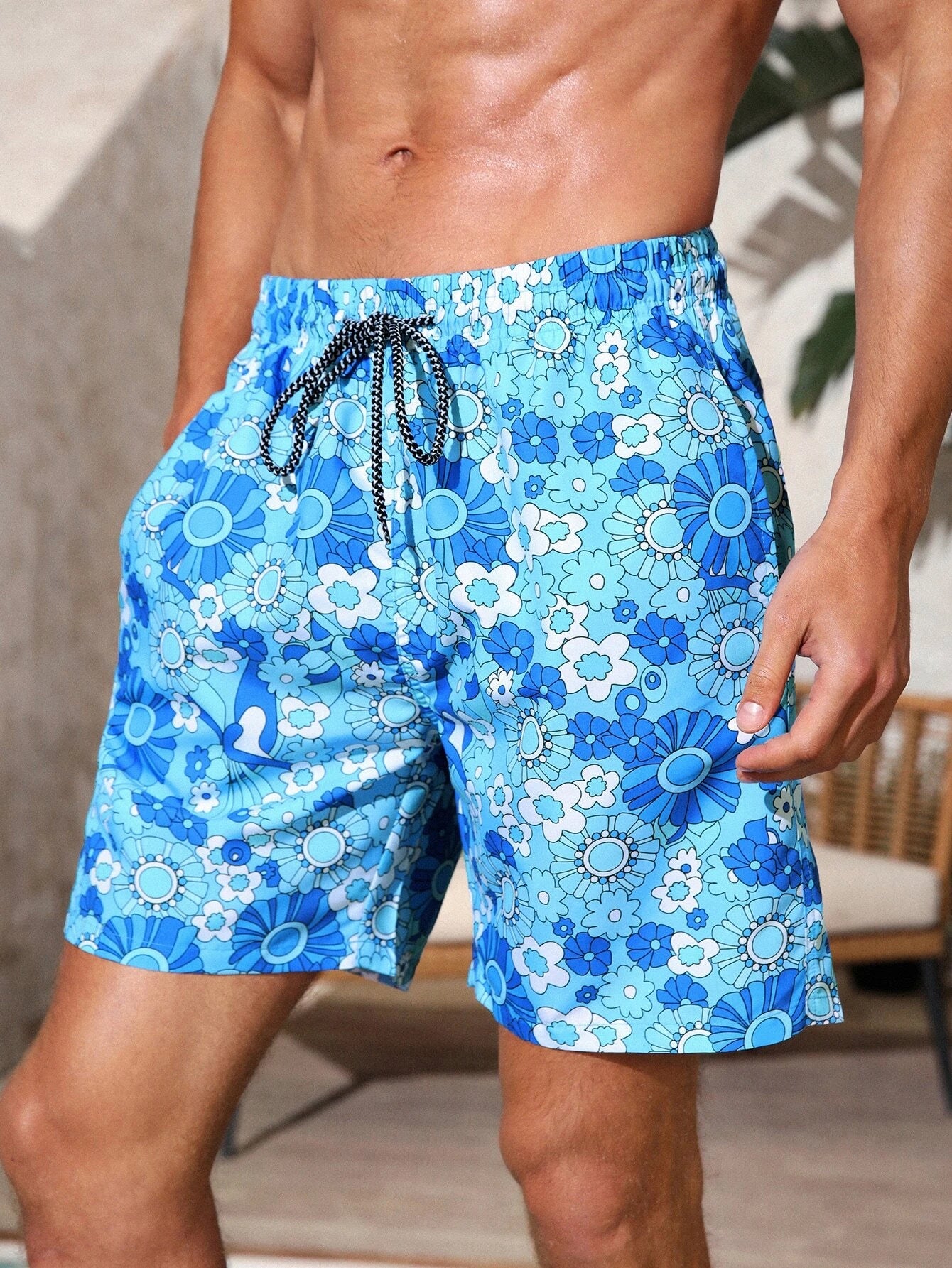Drawstring Floral Printed Swim Trunks-Waves And Trunks