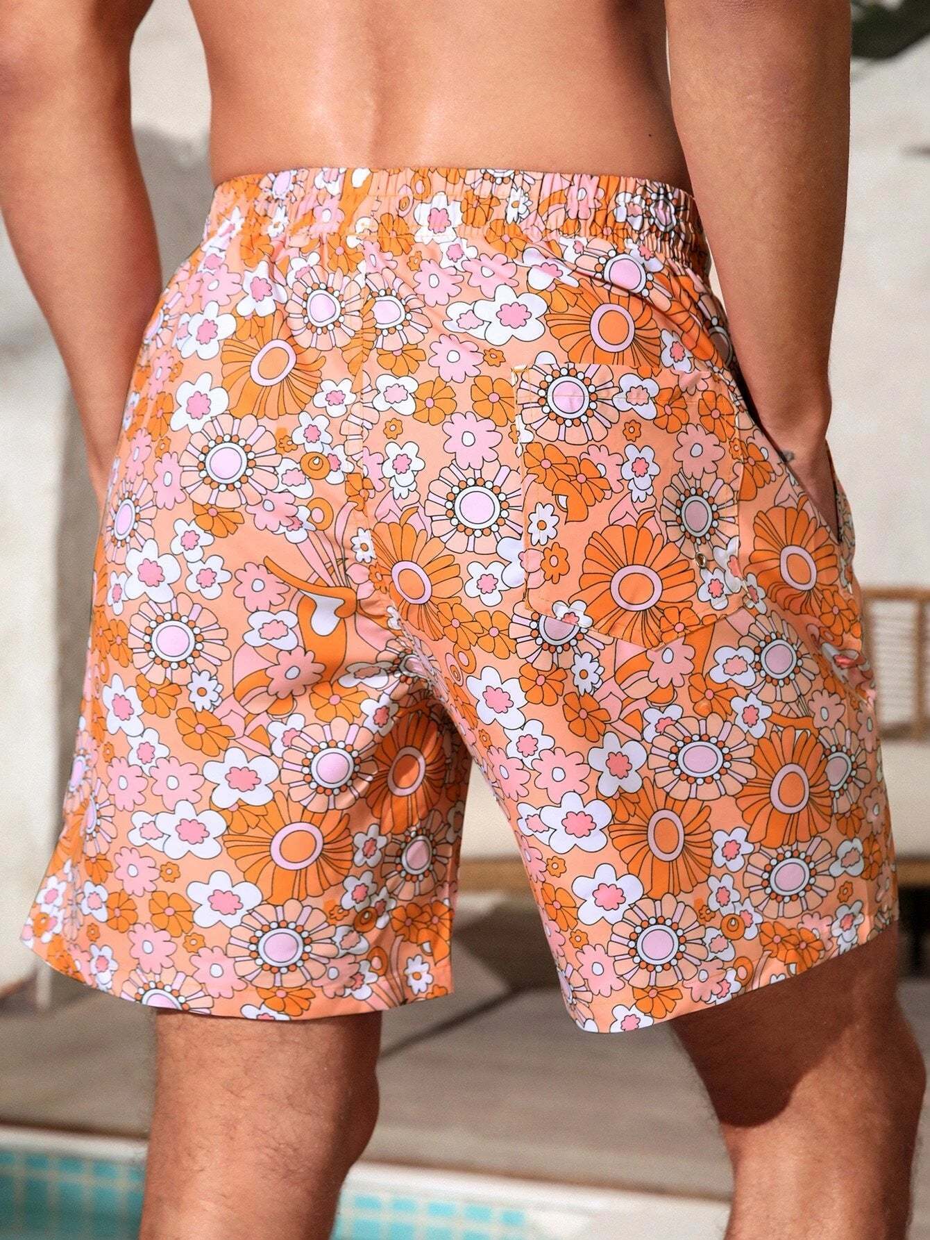 Floral Print Non Stretch Pocket Swim Trunks-Waves And Trunks