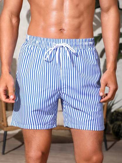 Vertical Striped Print Swim Shorts-Waves And Trunks