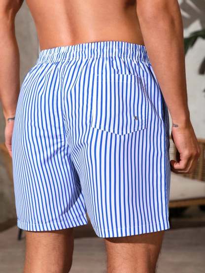 Vertical Striped Print Swim Shorts-Waves And Trunks