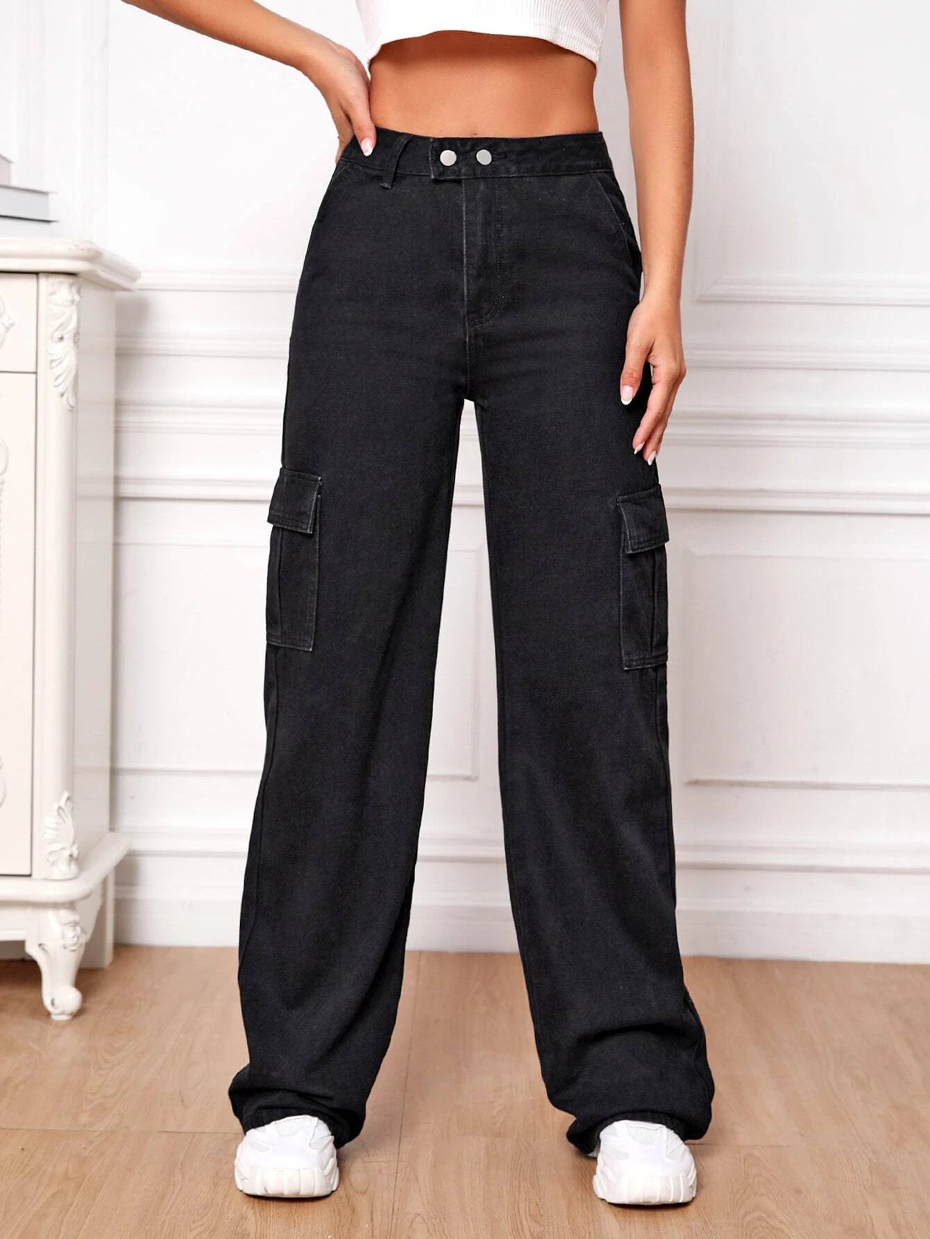 High Rise Cargo Pants-Waves And Trunks