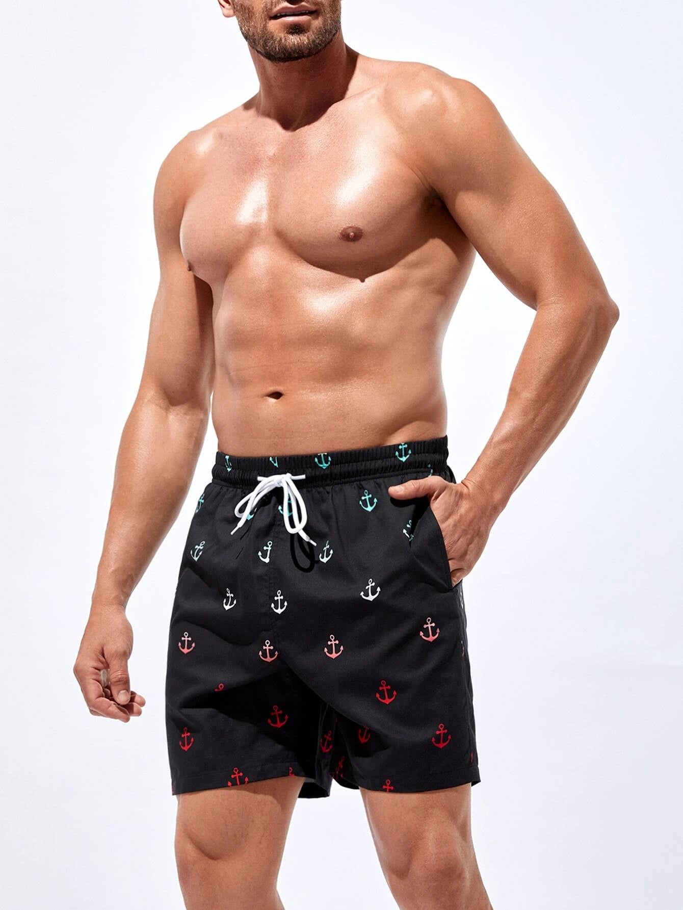 Stylish Anchor Swim Trunks-Waves And Trunks
