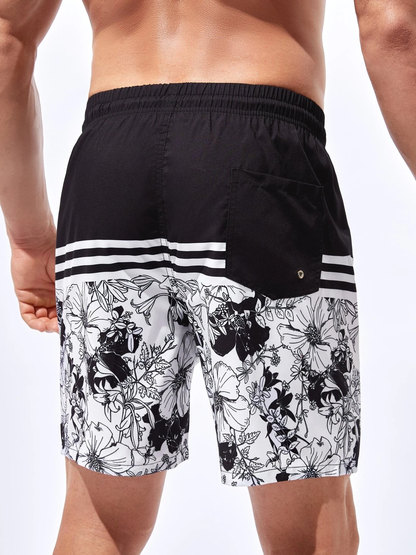Striped And Floral Print Trunks-Waves And Trunks