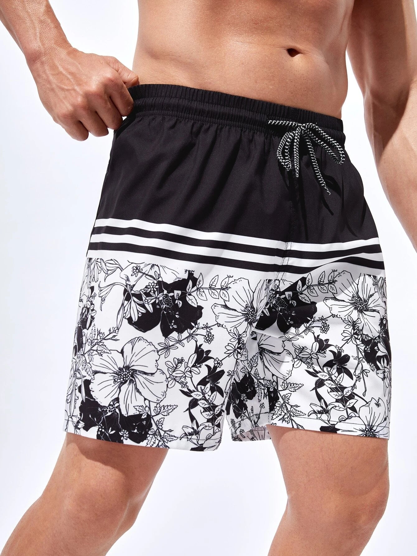 Striped And Floral Print Trunks-Waves And Trunks