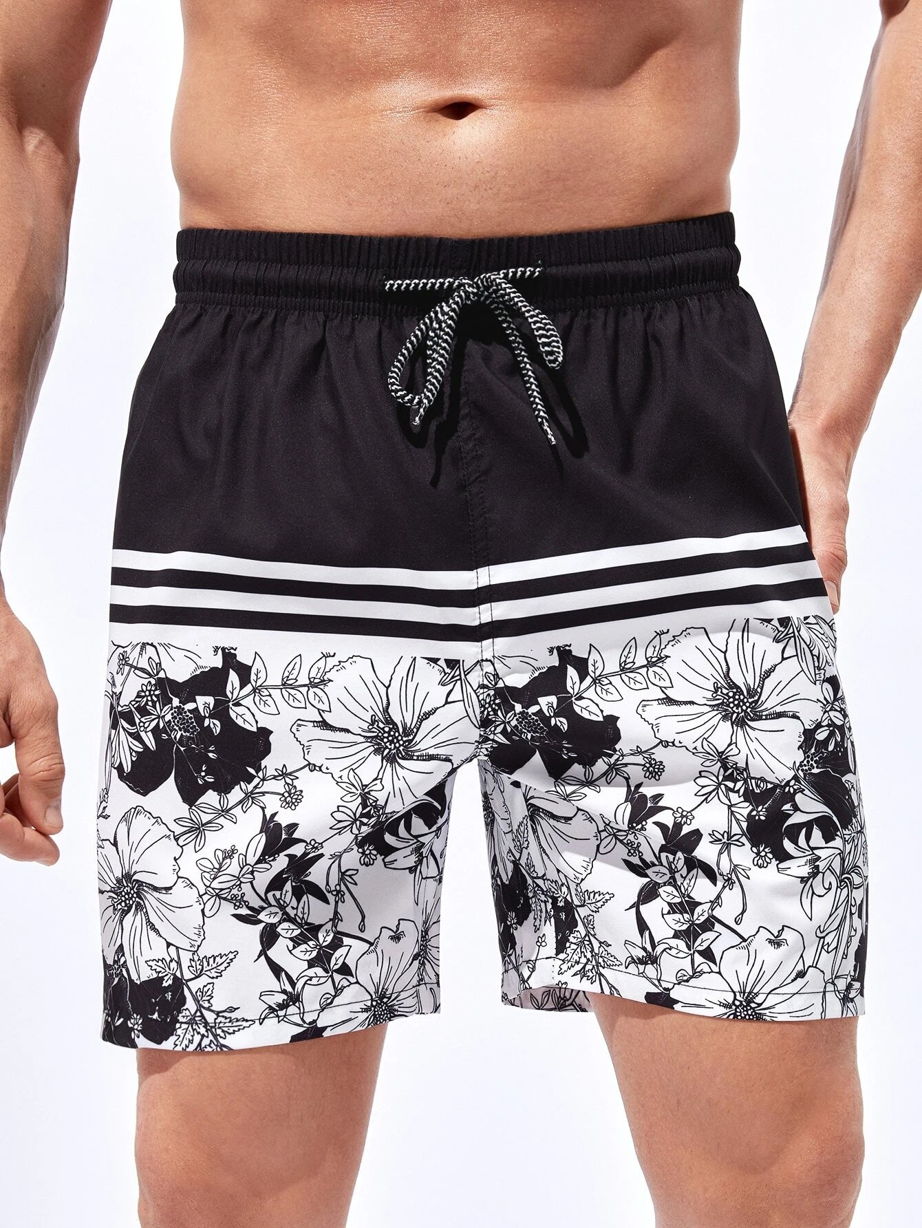 Striped And Floral Print Swim Shorts-Waves And Trunks