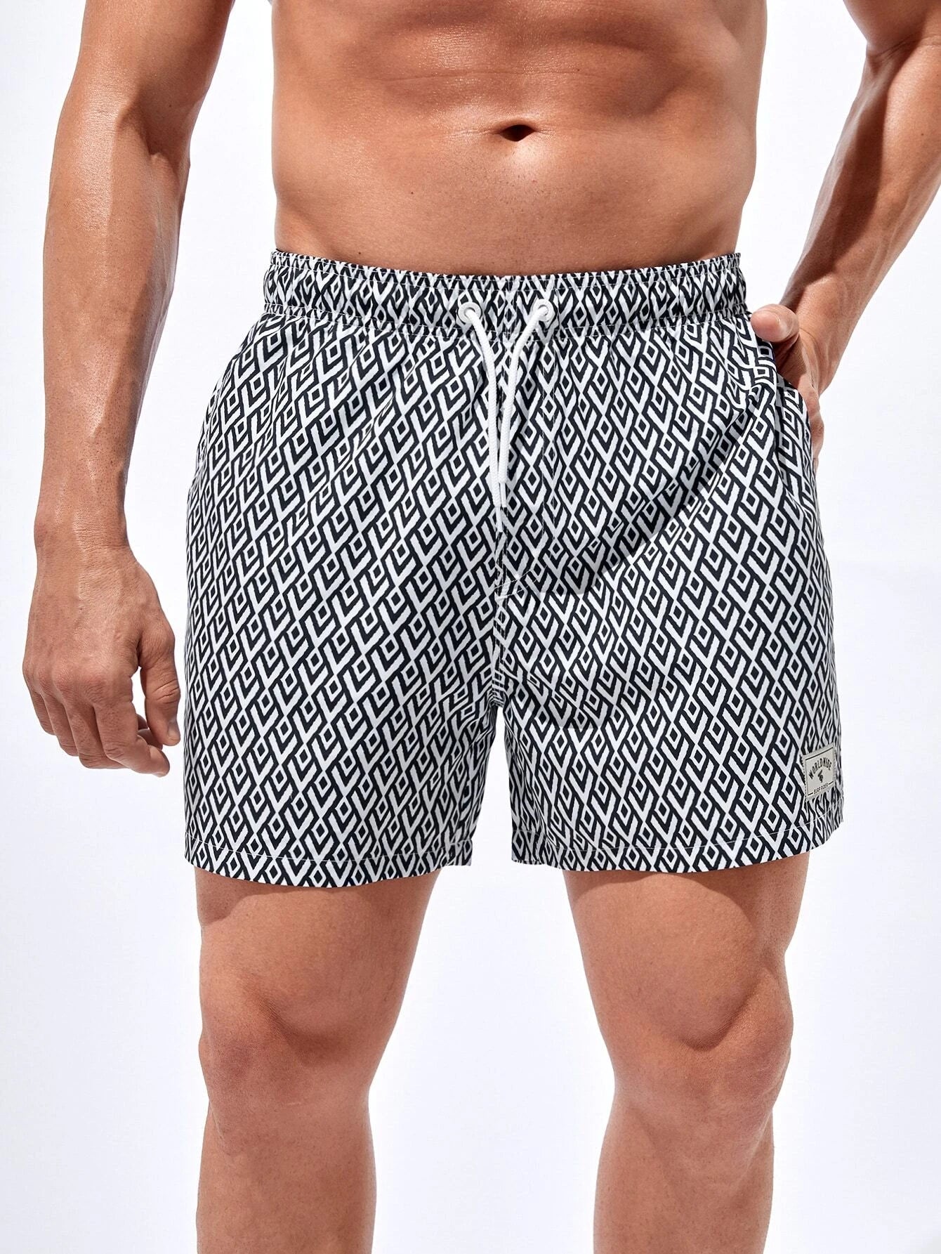 Geometric Patterned Swim Trunks-Waves And Trunks