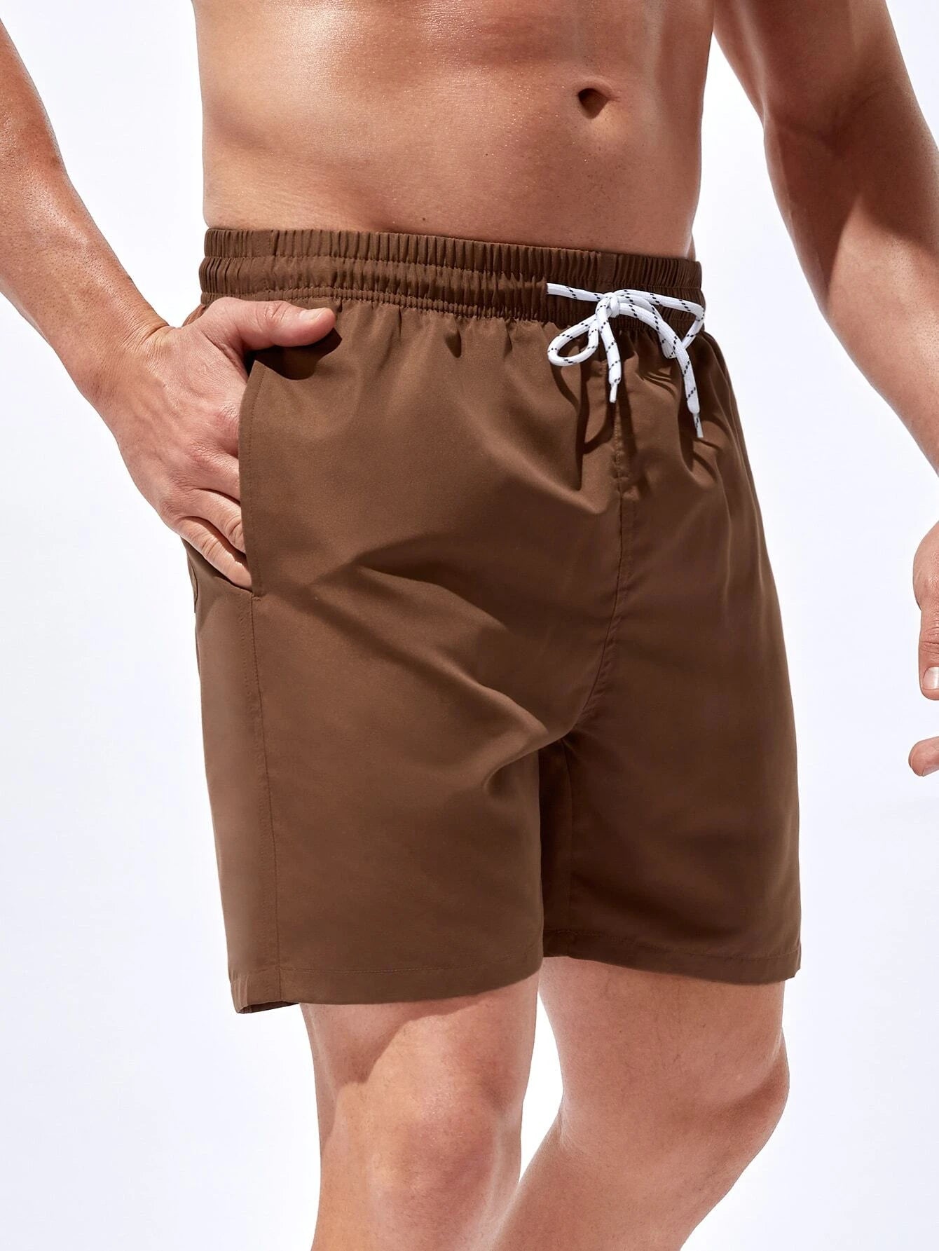Plain Classic Drawstring Pocket Shorts-Waves And Trunks