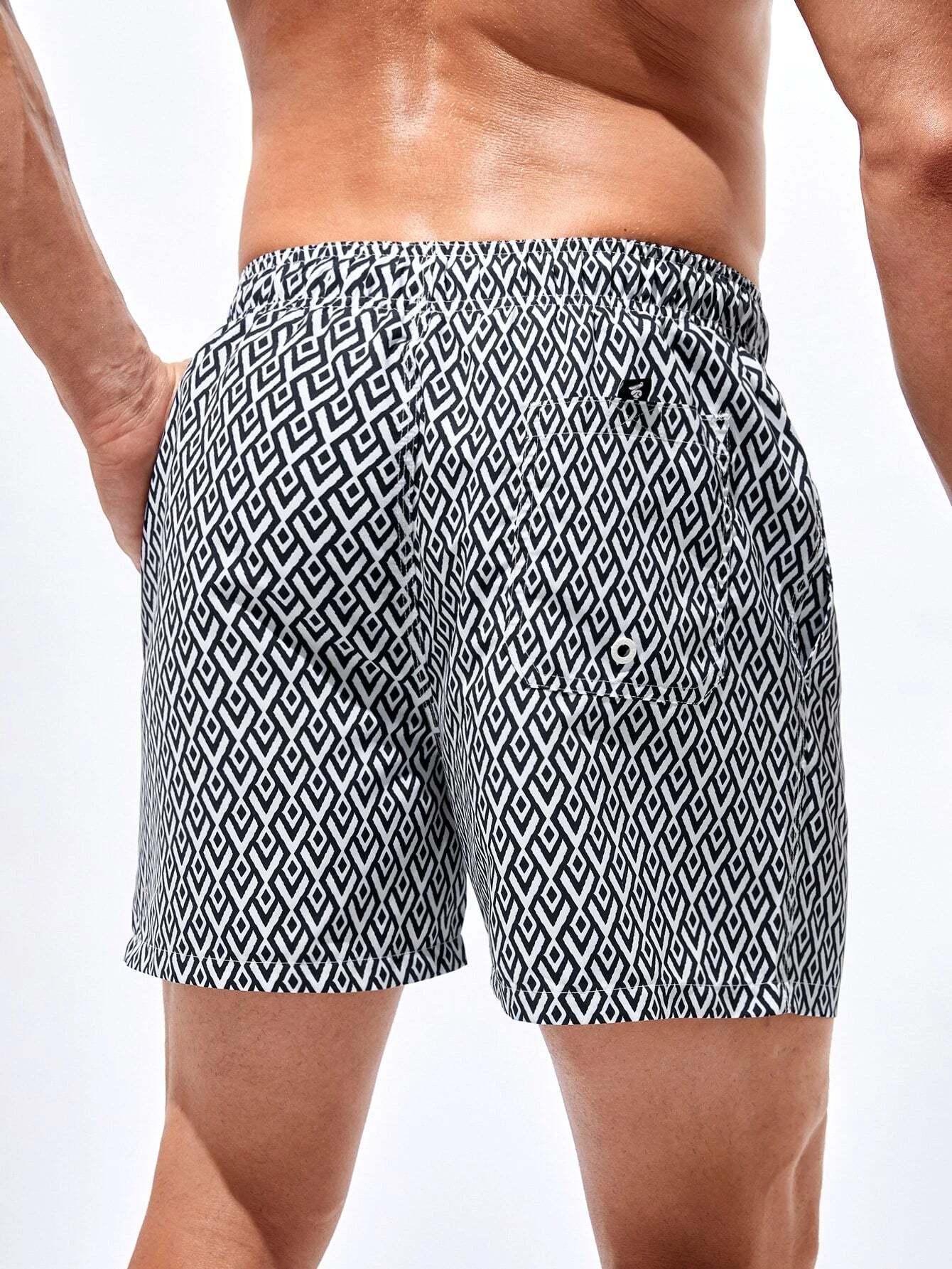 Geometric Patterned Swim Trunks-Waves And Trunks